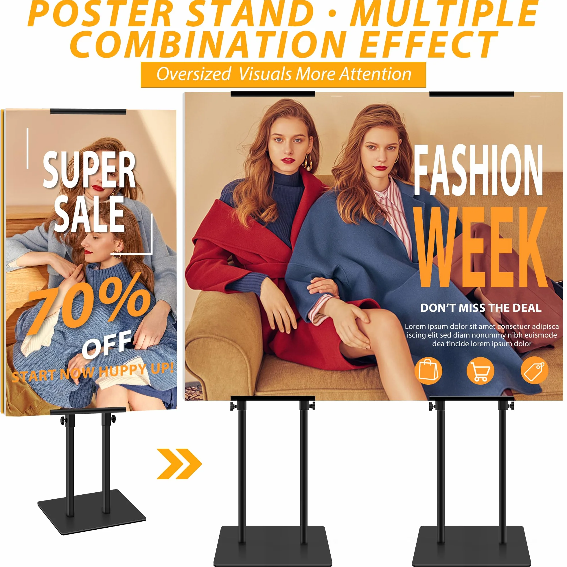 2 Pack Supporto per Poster KT Board Doppia Faccia, Supporto per Espositore Regolabile, Altezza del Supporto Pubblicitario in Metallo Fino a 78 Pollici (Nero)