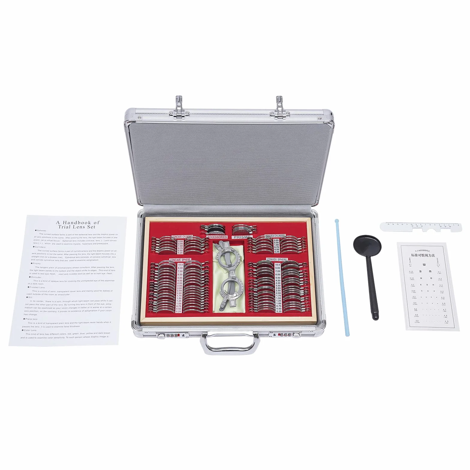 Set di 104 lenti Trial per cerchi in metallo, telaio di prova, optometria, kit di lenti di prova ottiche, lenti di prova ottiche, cerchione, retinoscopy, rack, occhiali in metallo, optometry, telaio