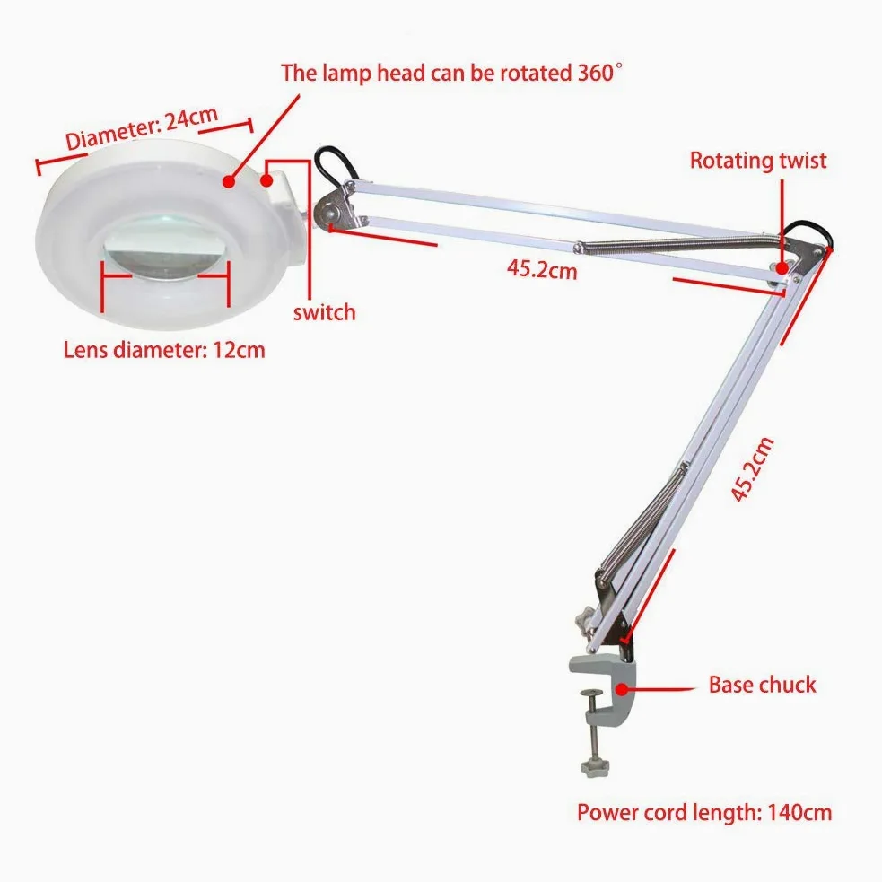 Lente d'ingrandimento, Lampada con lente d'ingrandimento a LED, Braccio girevole regolabile Lampada da tavolo con ingrandimento 8x per salone di bellezza, cura della pelle, manicure, unghie e tatuagg