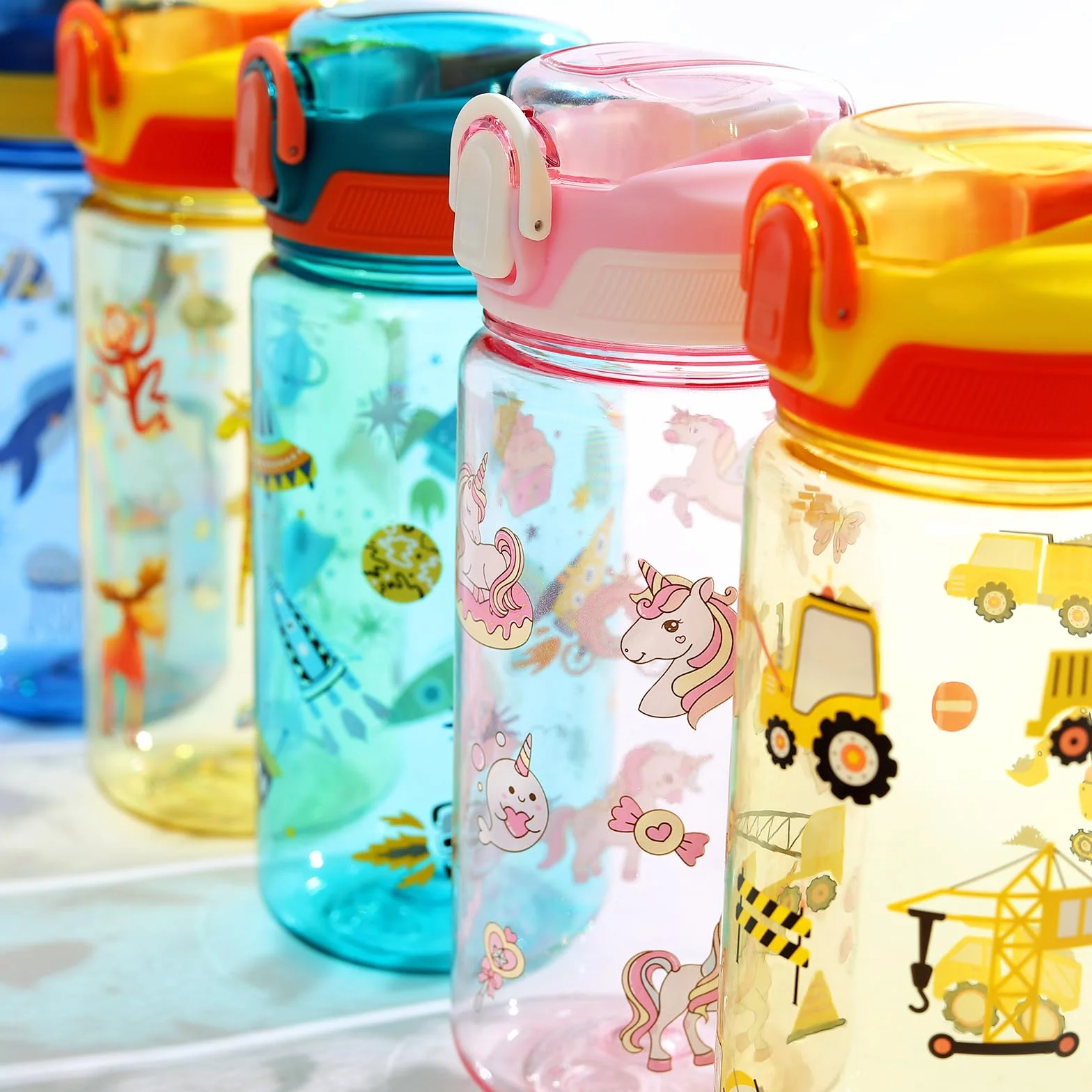 Borraccia Bambini 600 ml con Cannuccia Unicorno Rosa Priva di BPA Lavabile in Lavastoviglie