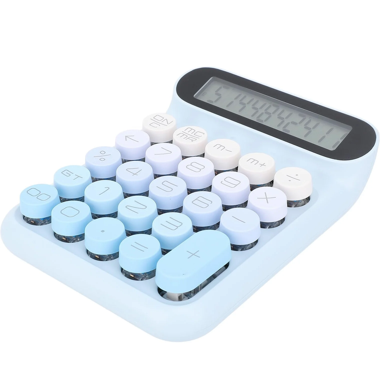 Calcolatrice con Interruttori Meccanici, Simpatica Calcolatrice con Ampio Display LCD a 10 Cifre, Simpatica Calcolatrice da Tavolo a 24 Tasti con Cuscinetti Antiscivolo per (BLUE)