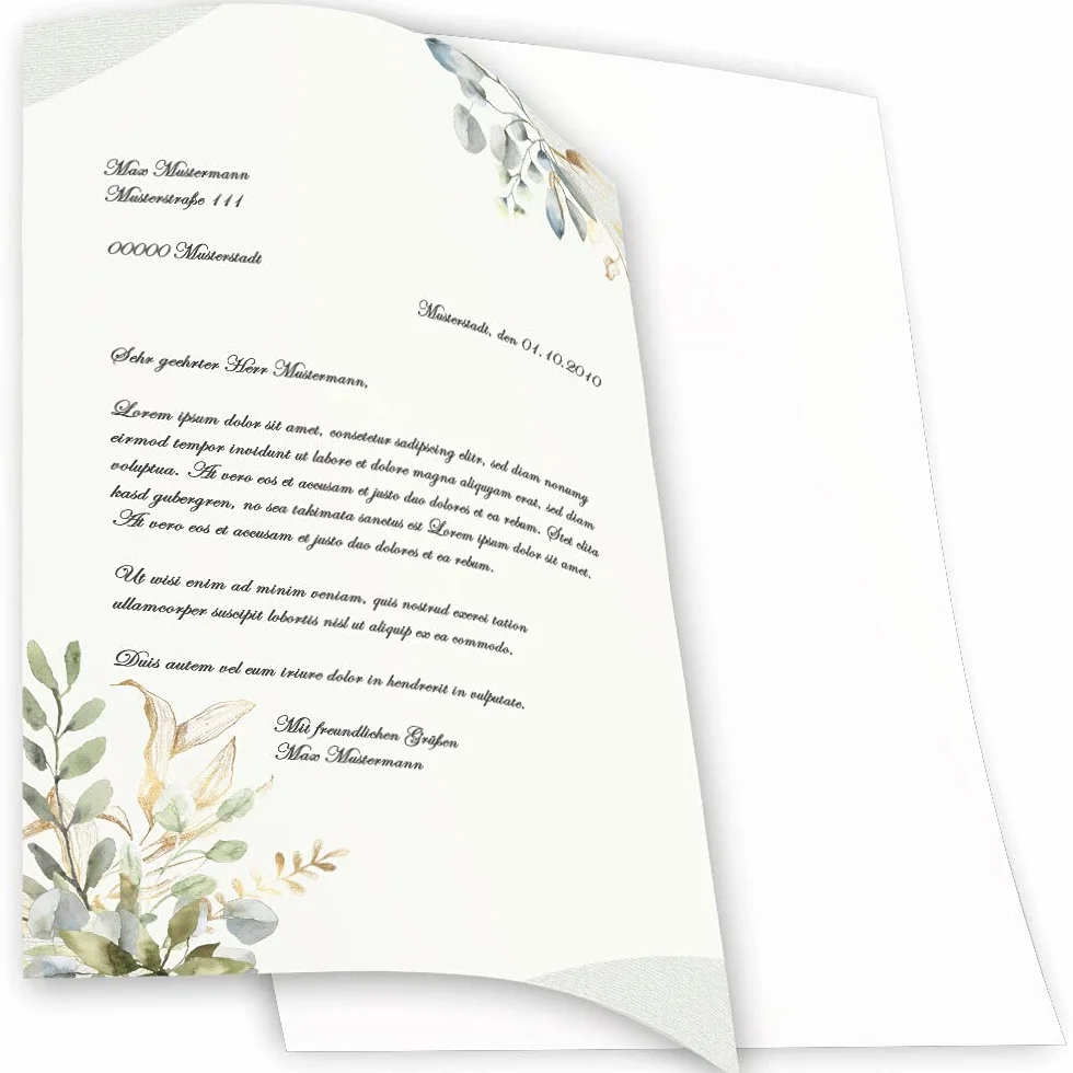 Carta da lettera decorata RAMI VERDI DIN A4 Fiori & Petali