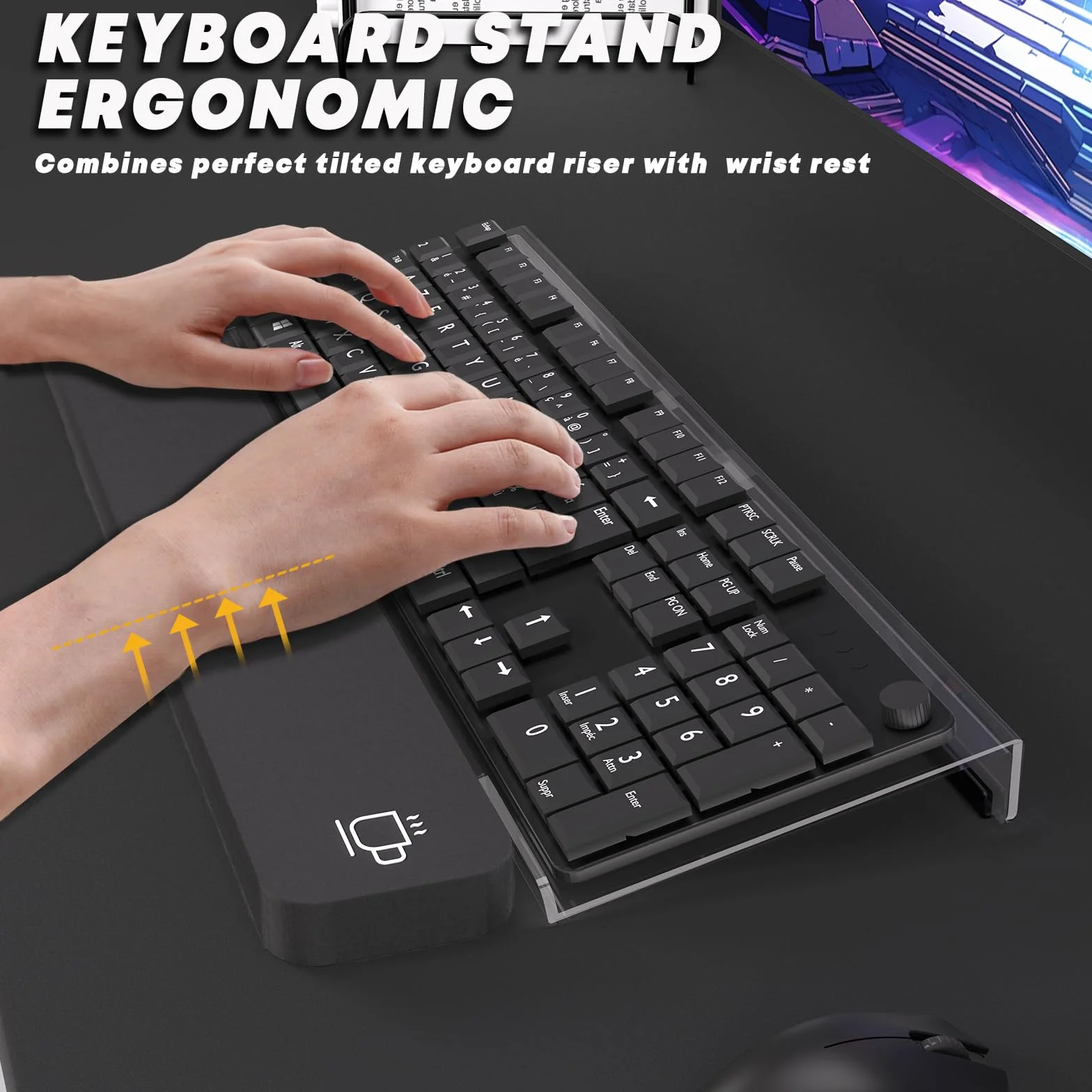 Supporto per Tastiera PC Acrilico Inclinato con Poggiapolsi Ergonomico Antiscivolo