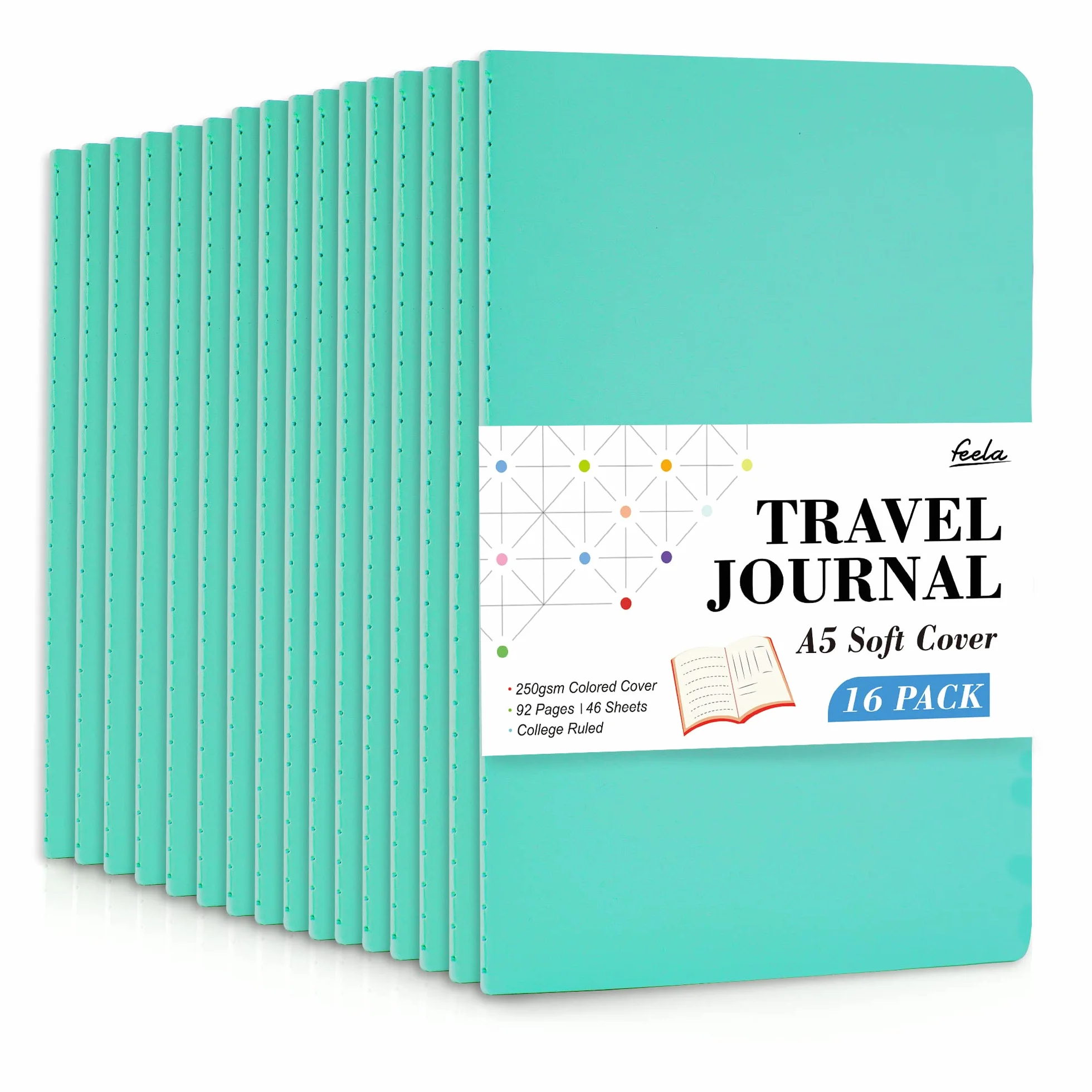 feela - Confezione da 16 quaderni con copertina morbida, a righe, per lavoro, per donne e ragazze, per scrivere appunti, appunti per prendere appunti, forniture scolastiche e aziendali, formato A5,