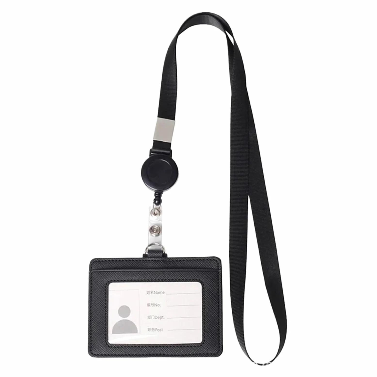 Porta badge in pelle con cordino retrattile, porta badge, 10 pezzi, porta carte d'identità, etichetta per nome, forniture per ufficio scolastico (orizzonte nero)