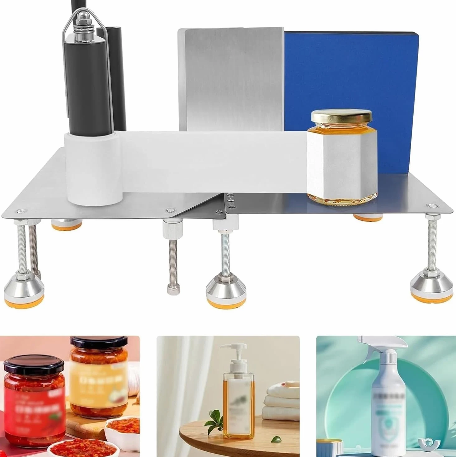 Etichettatrice Manuale per Bottiglie con Altezza Regolabile, Adatta a Bottiglie Rotonde, quadrate e poligonali, Ideale per Piccole Imprese.