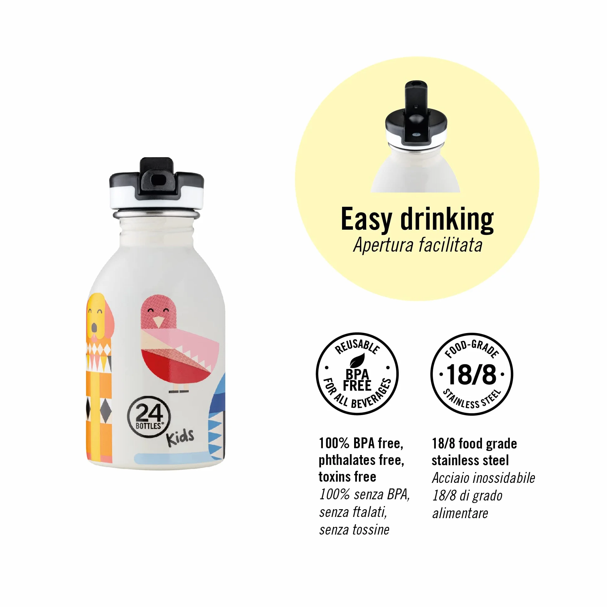 24BOTTLES Kids Borraccia Bambini Cannuccia 250 ml Acciaio Inox BPA Free Ultraleggera Non Termica Magic Friends Stone