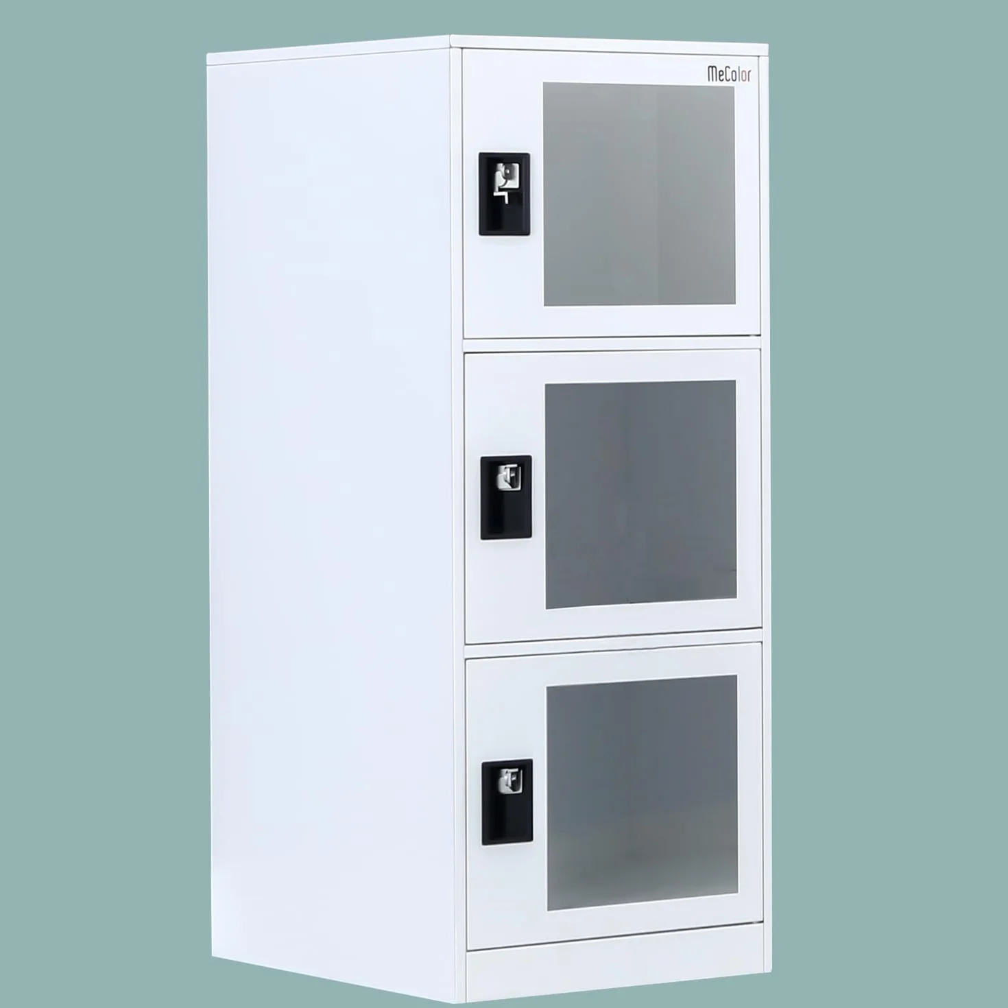 MECOLOR Armadietto verticale trasparente con lucchetto, armadietto per palestra, armadietti per dipendenti, armadietto in metallo per ufficio, armadietto a 2 o 3 livelli (G3V, bianco completo)