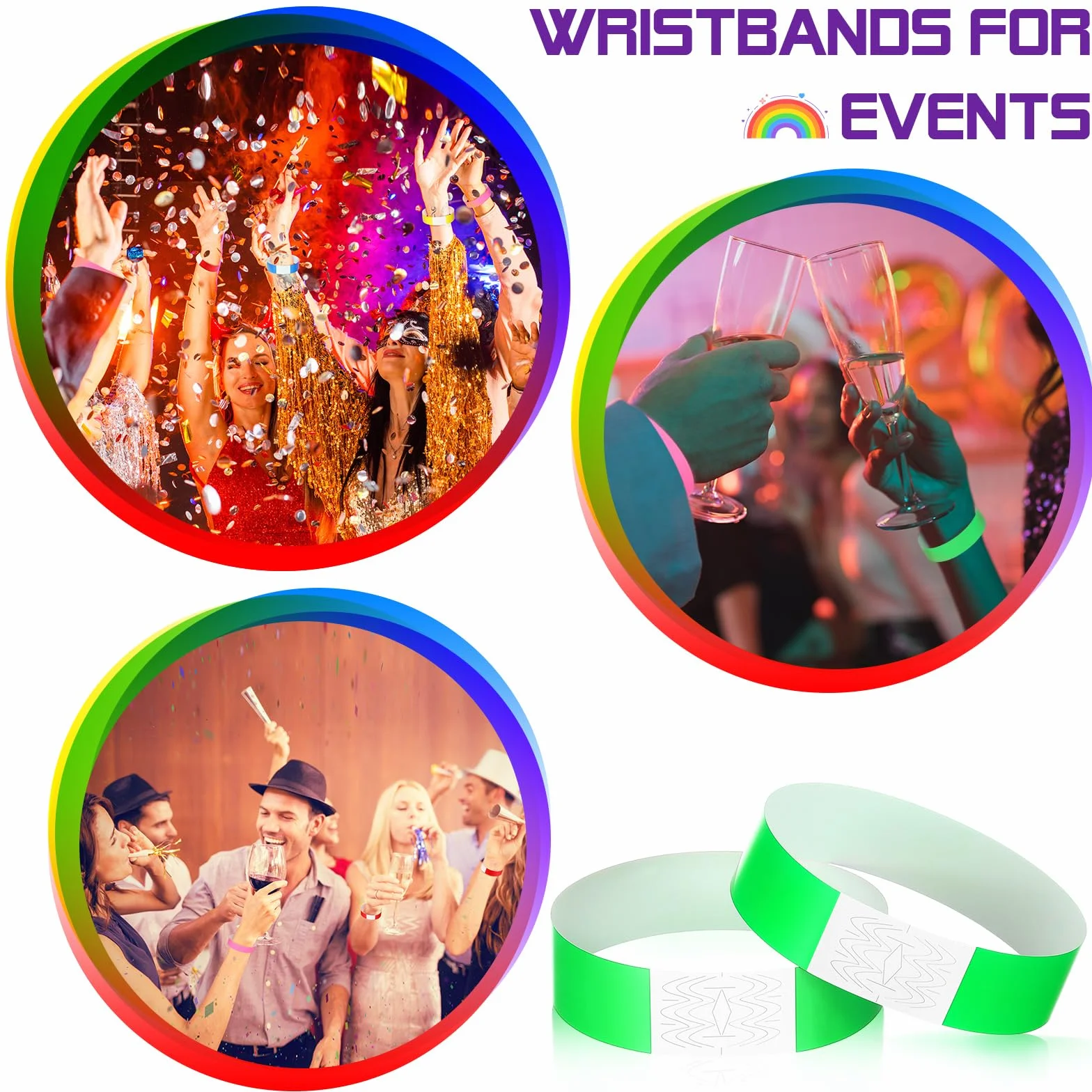 Braccialetti Identificativi Impermeabili 1200 Pezzi per Eventi Concerto Club Parco Acquatico (Verde Neon)
