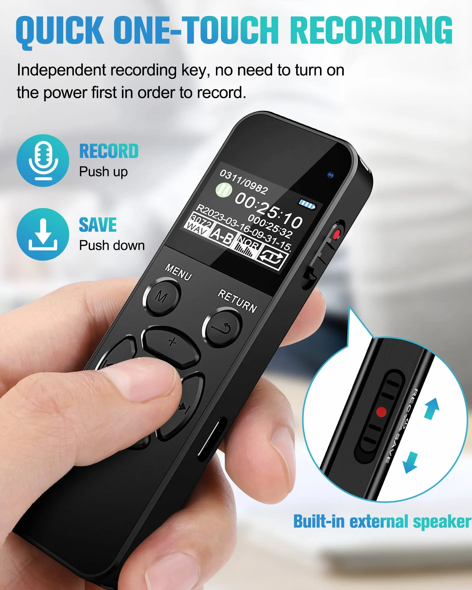 64GB Registratore Vocale Professionale, Registratore Audio con Attivazione Vocale e 35 Ore di Registrazione, Registratore con Riproduzione per Riunioni Interviste Lezioni