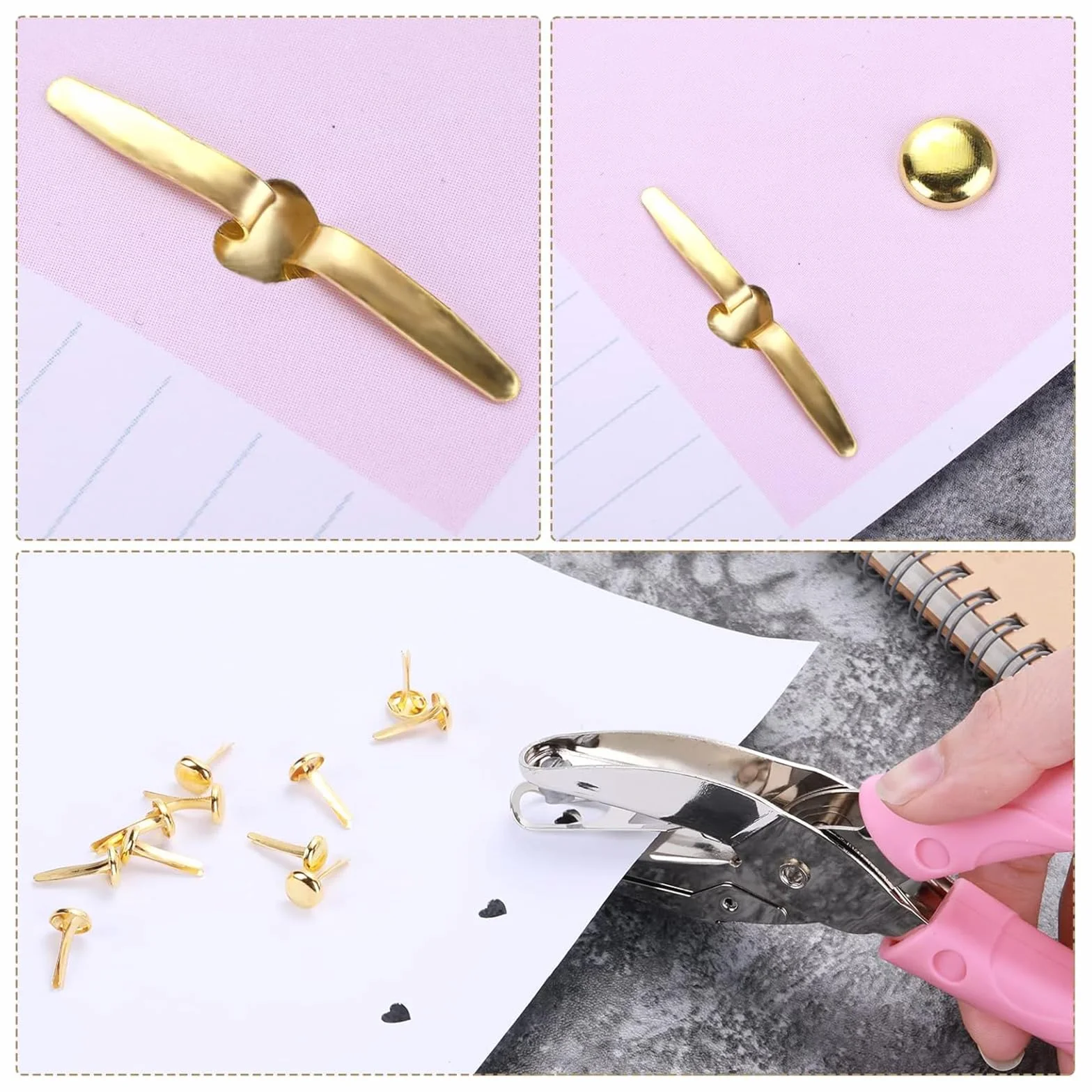 300 Pezzi Fermacampioni Dorati 8mm Clip Metalliche a Testa Tonda per Scrapbooking, Ufficio, Scuola