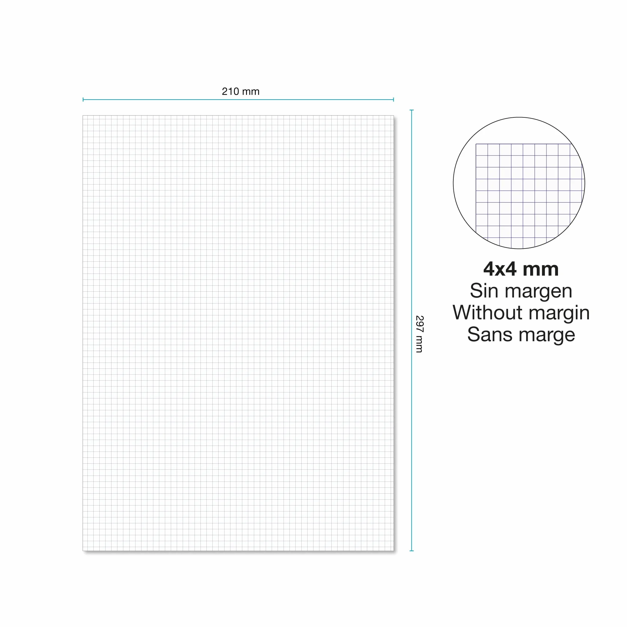Miquelrius Ricarica A4 100 fogli carta 90 g/m² griglia 4 mm senza perforazione senza margini