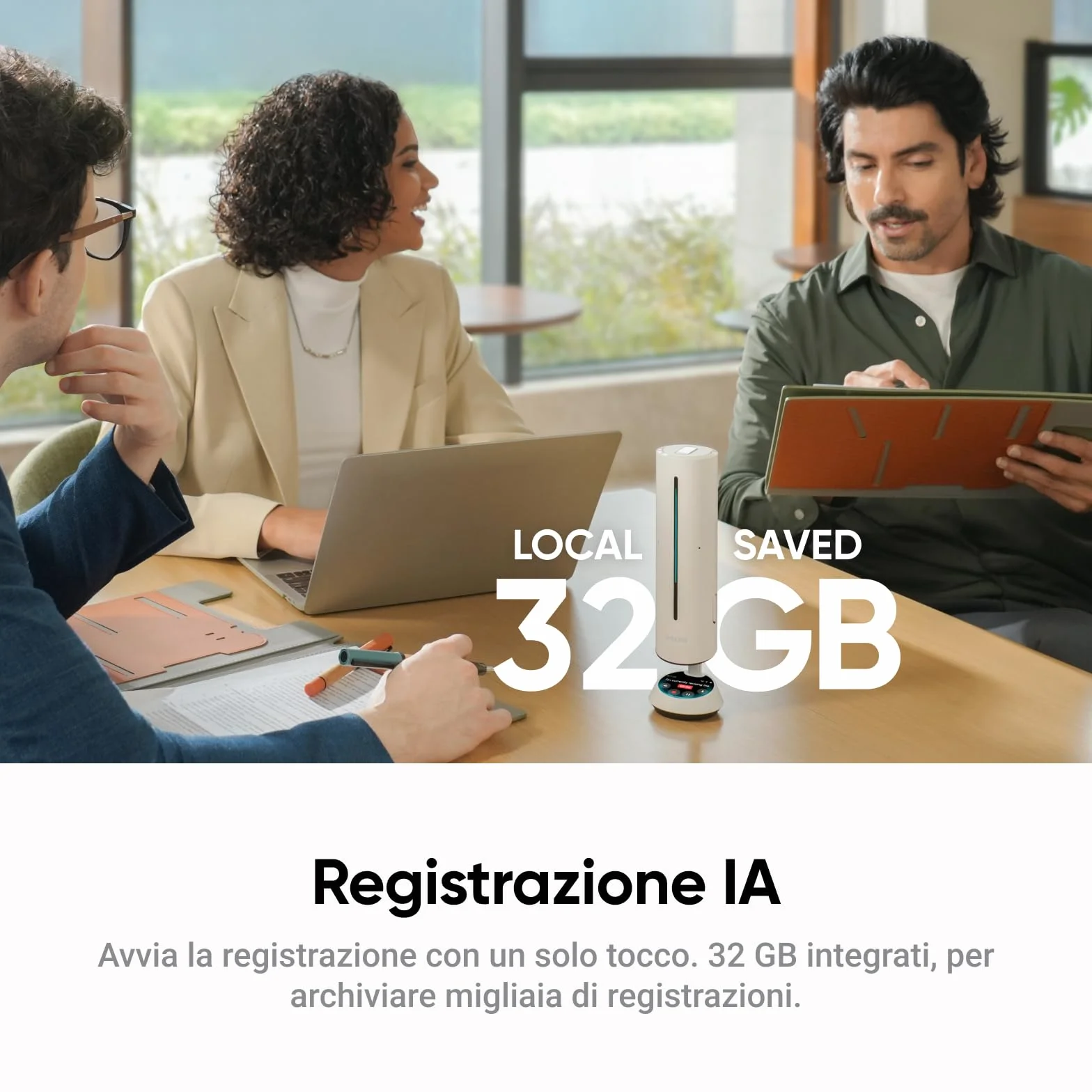 Insta360 Wave Nero grafite: Vivavoce IA, Bluetooth, Registratore vocale, 8 microfoni con Cancellazione del Rumore e Beamforming, Certificazione Zoom, Trascrizione e Riepiloghi IA in 99 Lingue, 32 GB