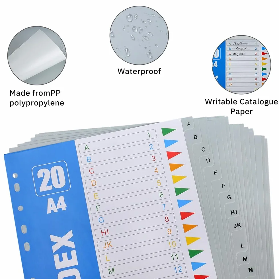 Divisori Raccoglitori Ad Anelli A4 100 Fogli/5 Set con 11 Fori Tacche Alfabetiche A-Z Grigie