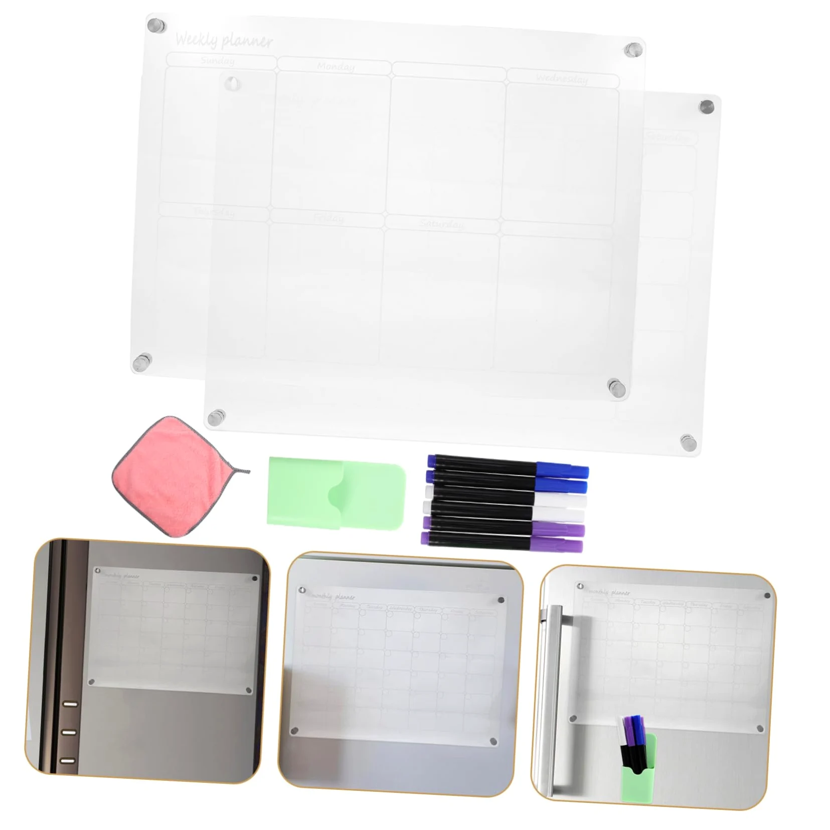 VILLCASE Calendario Magnetico per Frigorifero Cancellabile Secco Lavagna per Scrivere Pianificatore dei Pasti Trasparente Doppia Funzione per Organizzare la Pianificazione Settimanale