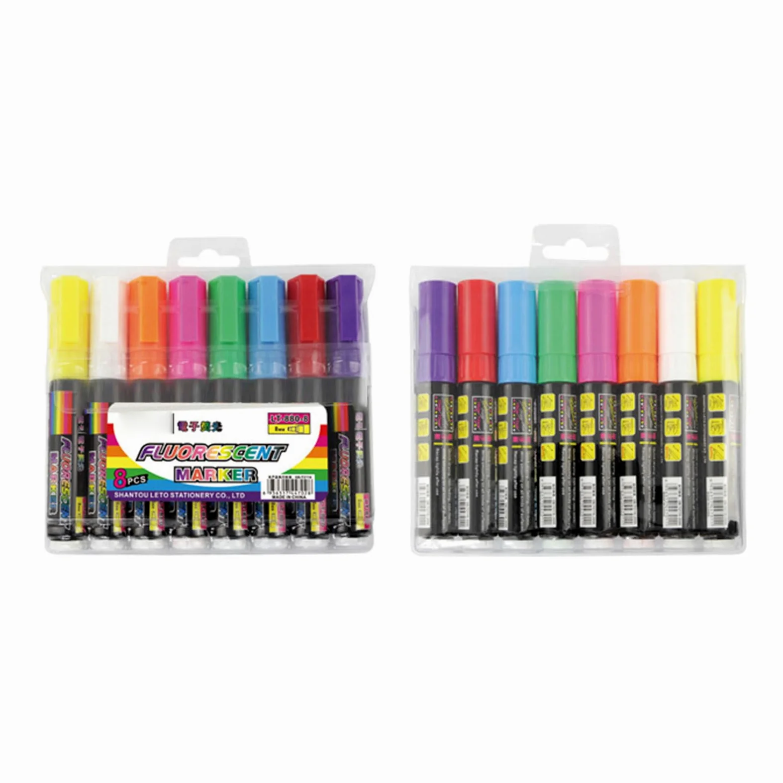 Set 8 pennarelli fluorescenti cancellabili a gesso solubile in acqua per scrivere disegni lavagna in vetro, set pennarelli cancellabili a LED in acrilico
