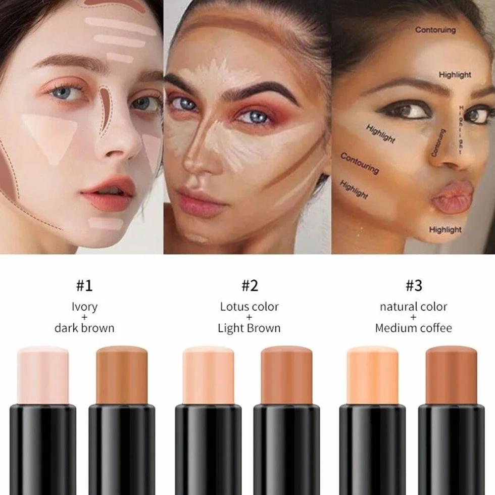 2 in 1 Bastone di Contorno, Stick Fluorescente della Penna, Doppia Penna di Correzione del Contorno, Penna Cosmetica Impermeabile, Trucco Correttivo (03#)