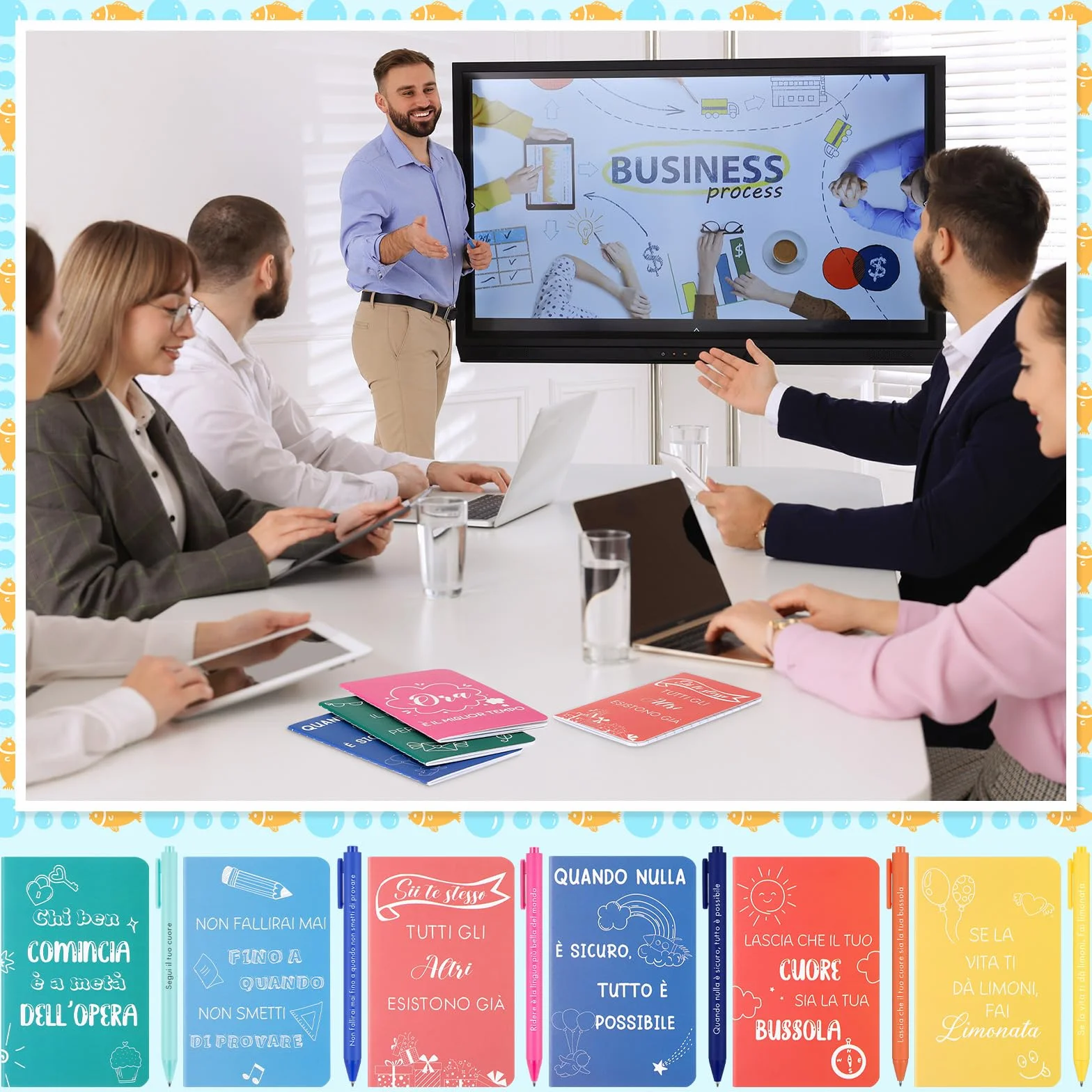 Tenare 24 Set Regali di Ringraziamento per Colleghi 24 Piccoli Quaderni con Frasi Motivazionali Mini Taccuini Tascabili 24 Penne a Sfera Ispiratrici per Appunti Scuola Ufficio Laurea(Colorati)