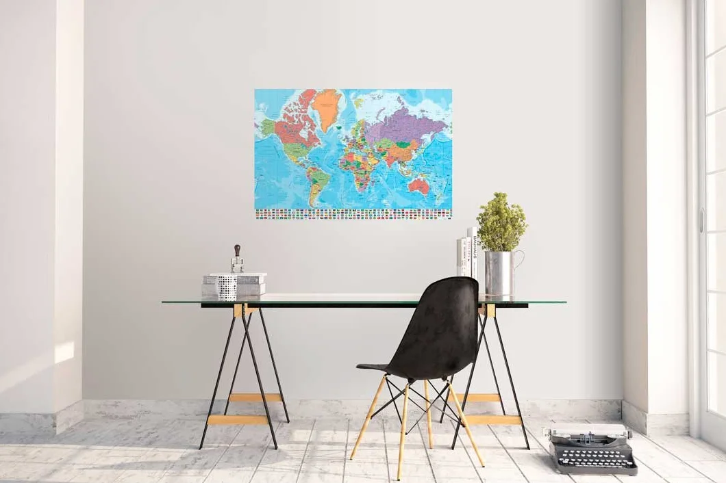 Grupo Erik Mappamondo Da Parete Poster 61 x 91,5 cm Cartina Geografica Mondo Gigante Planisfero con Bandiere del Mondo Italiano Grande