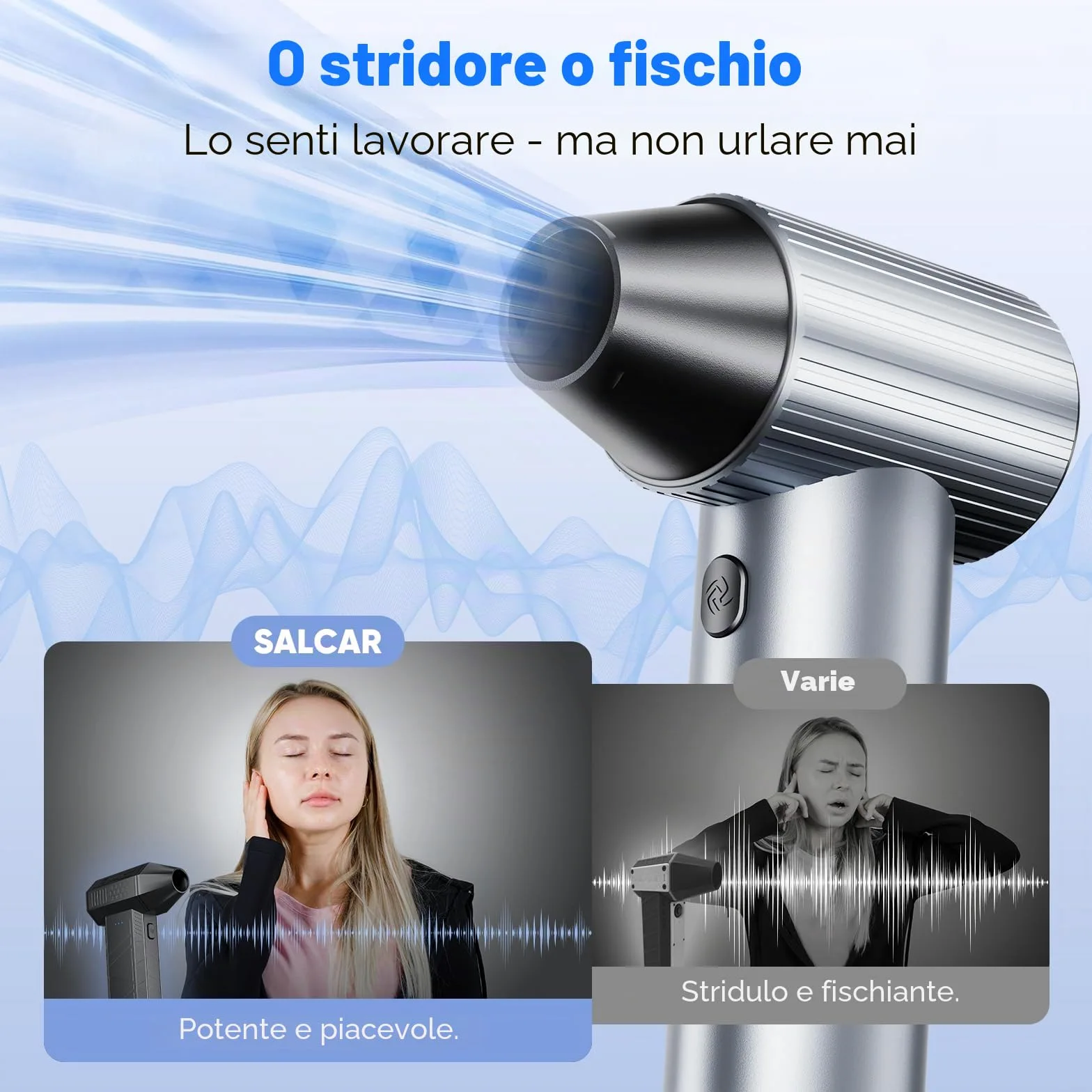 SALCAR X7, Soffiatore di Polvere, Grigio Ventilatore Elettrico Portatile, 3 Velocità con Autonomia Ultra Lunga – Spray ad Aria Elettrica per PC, Auto, Esterni e Casa
