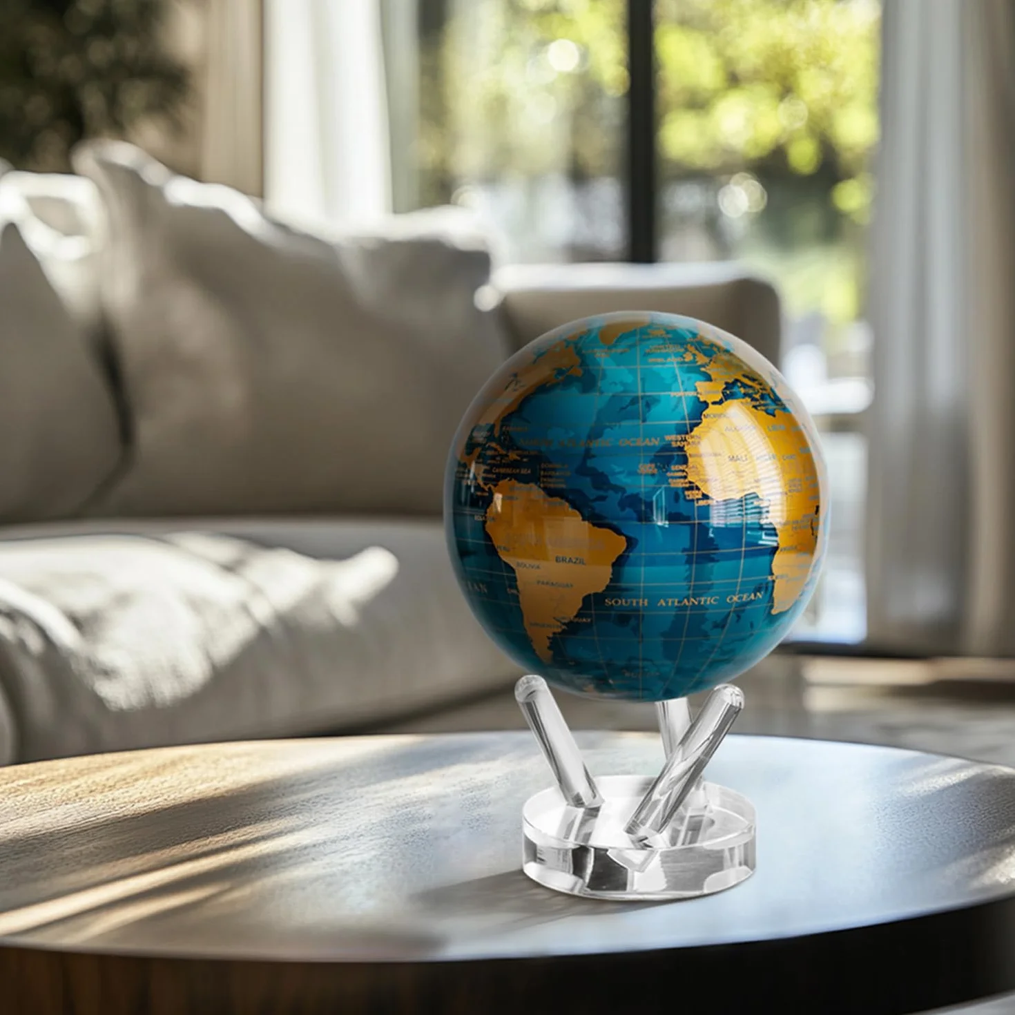 MOVA Globes Blu Ceruleo e Oro Signature (6") | Mappamondo Auto-Rotante a Energia Luminosa |Silenzioso, Senza Batterie né Fili |Decorazione da Scrivania o Idea Regalo Globo Spazio