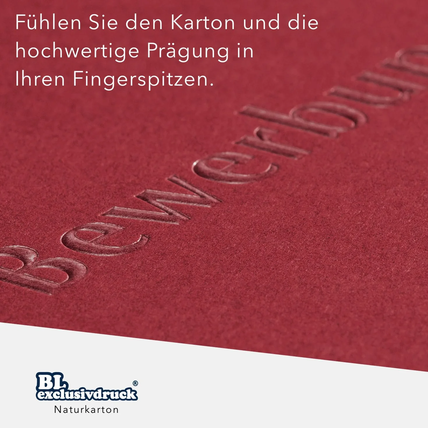 5 cartelline per candidature BL-exclusivdruck® MEGA plus in rosso rubino – qualità premium con elegante rilievo goffrato 'Bewerbung' – design del prodotto di Mario Lemani