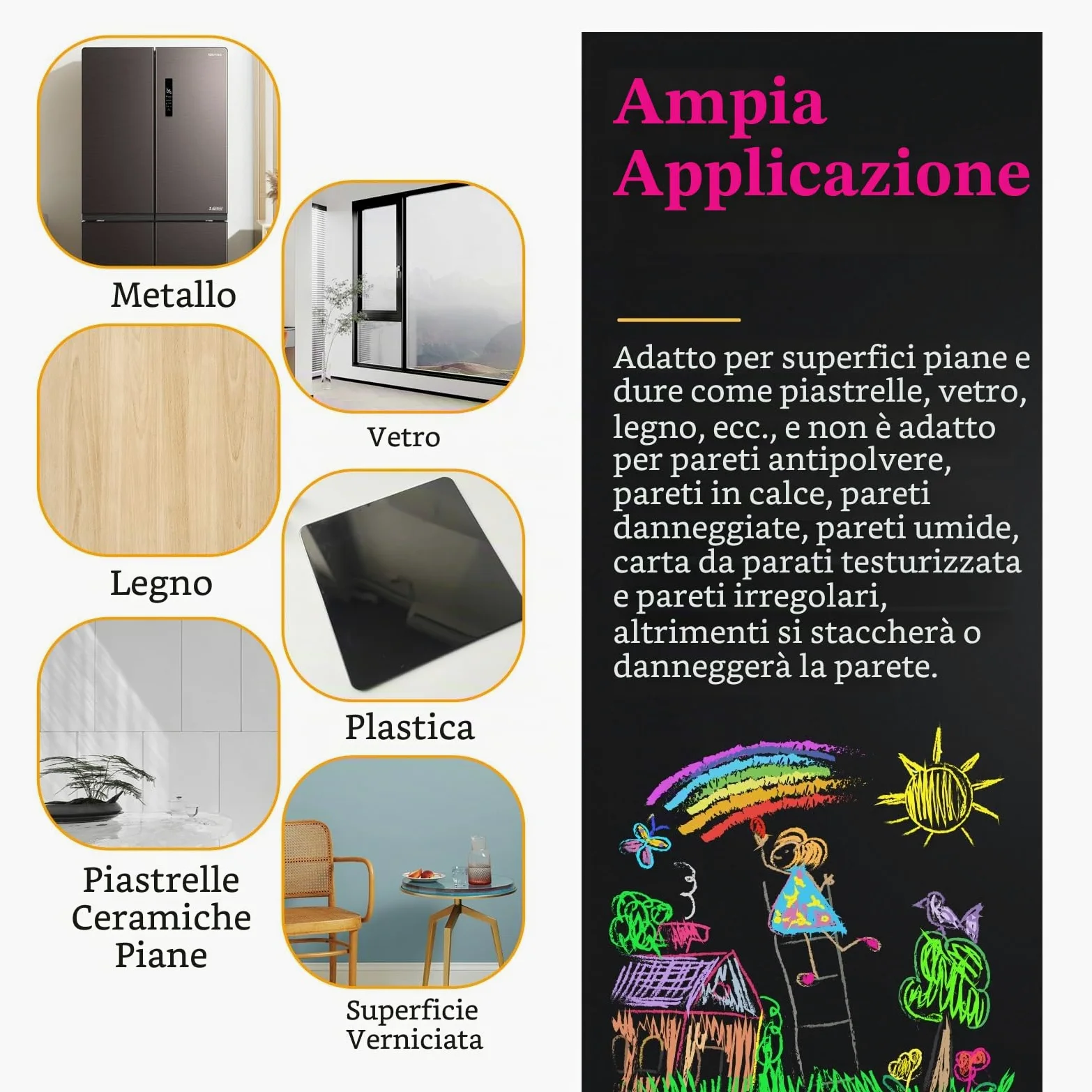 Tavola Nera Magnetica per Muro, Foglio Adesivo da 47,2" x 18" con 10 Marcatori in Tinta Liquida, Perfetto per L'apprendimento dei,il Disegno e L'organizzazione Della Casa (1)