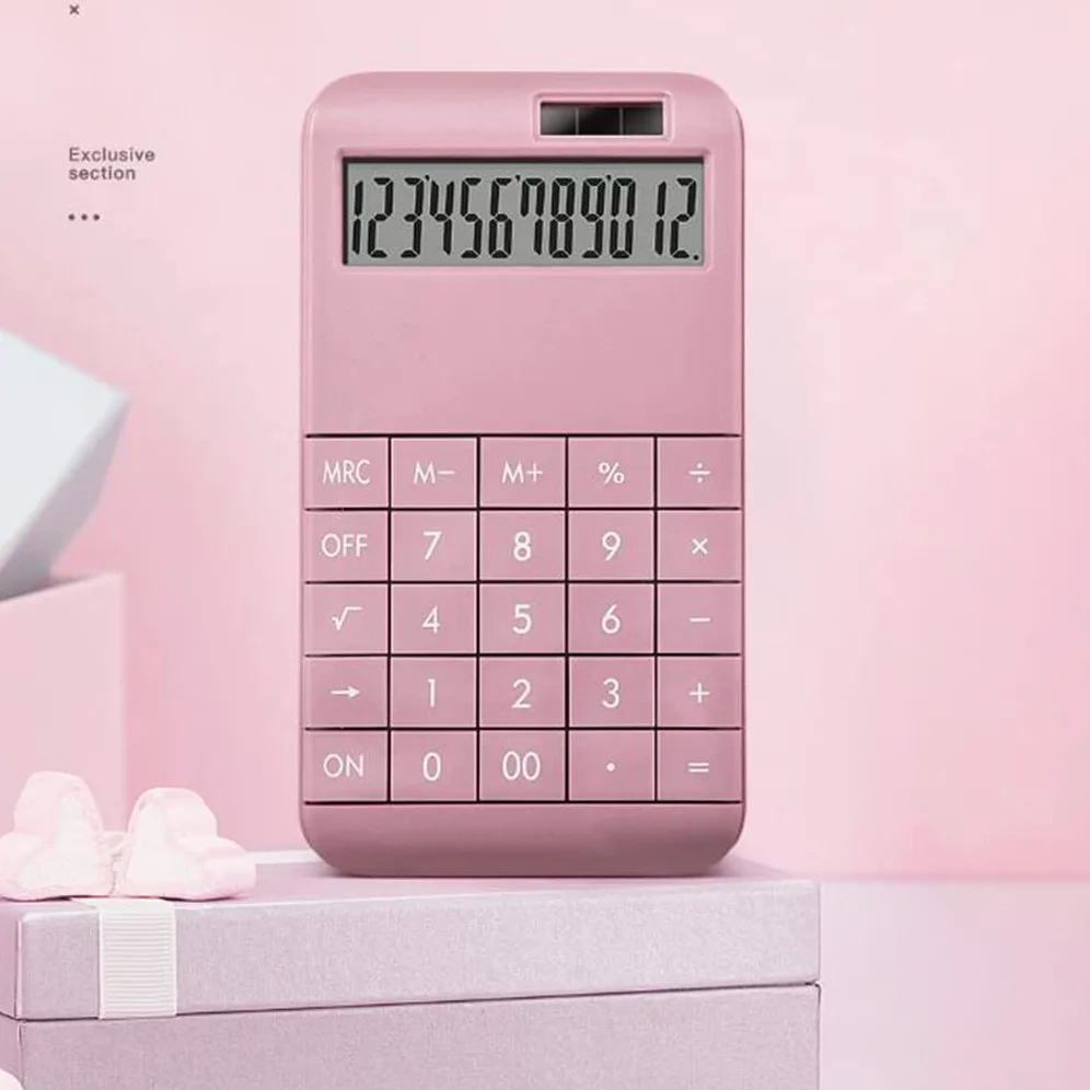 Set di 3 calcolatrici da tavolo a 12 cifre con display LCD a doppia alimentazione per casa e ufficio, rosa
