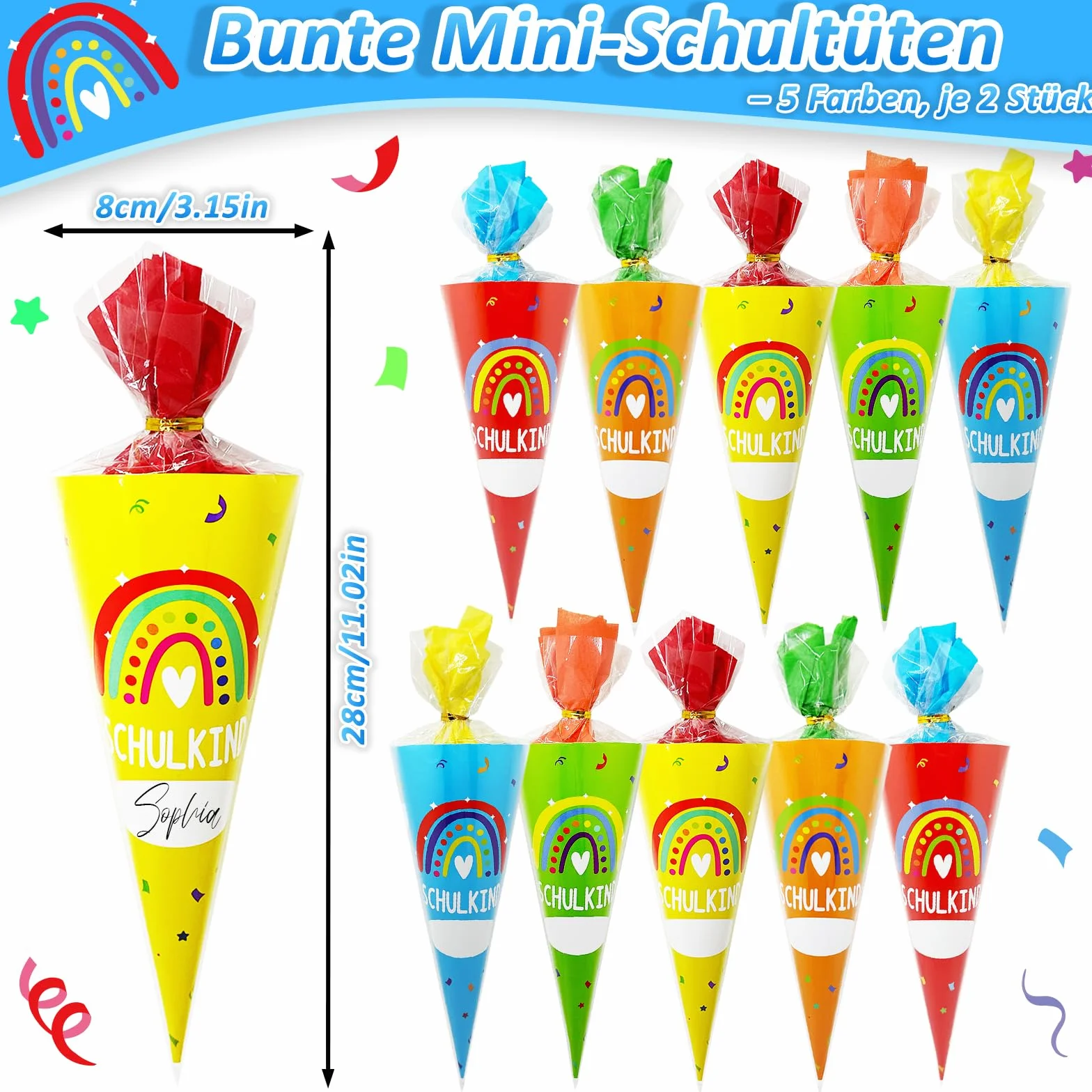 Sacchetti per la scuola 28 cm, mini sacchetti da riempire, zucchero colorato