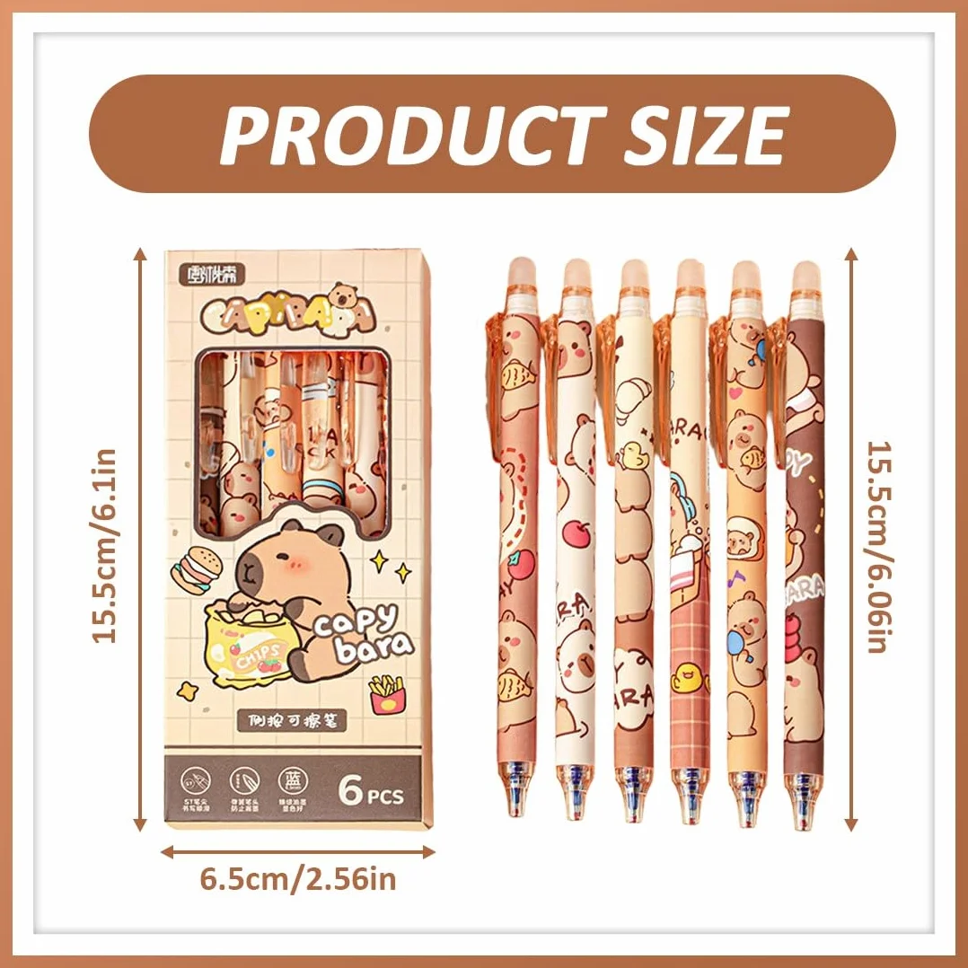 Penne Gel Cancellabili Capibara Set di 6, Inchiostro Termosensibile, Punta 0,5 mm, Design Animali