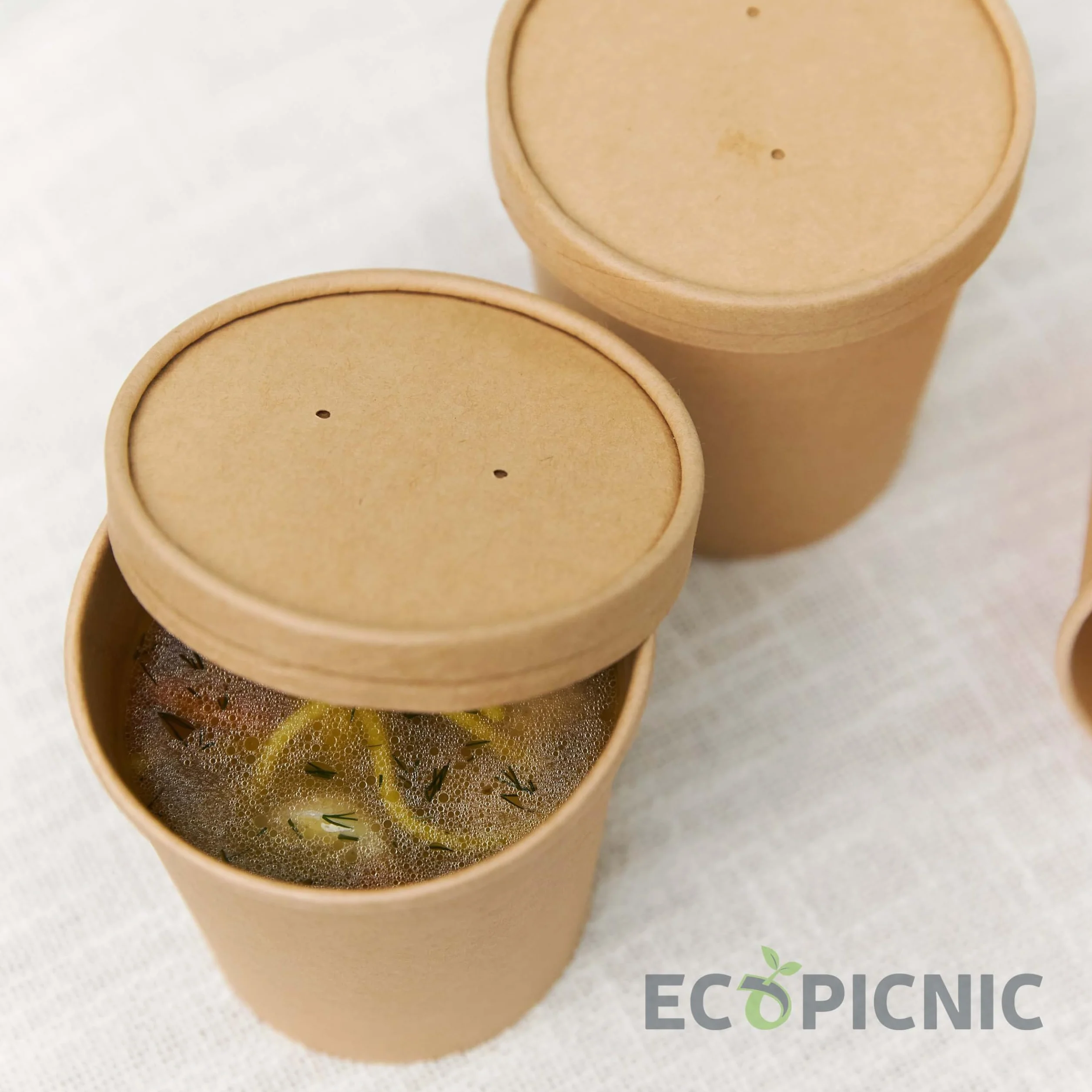 Ciotole in Carta Kraft 750 ml con Coperchio - Confezione da 50 Pezzi - Contenitori Monouso Biodegradabili per Zuppe e Alimenti da Asporto