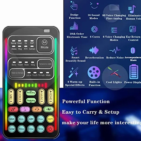 Cambia Voce Portatile, Travestimento Vocale Bluetooth Portatile con 8 Effetti Sonori, Luci a LED, Voce Regolabile, Modulatore Vocale per Giochi per PC