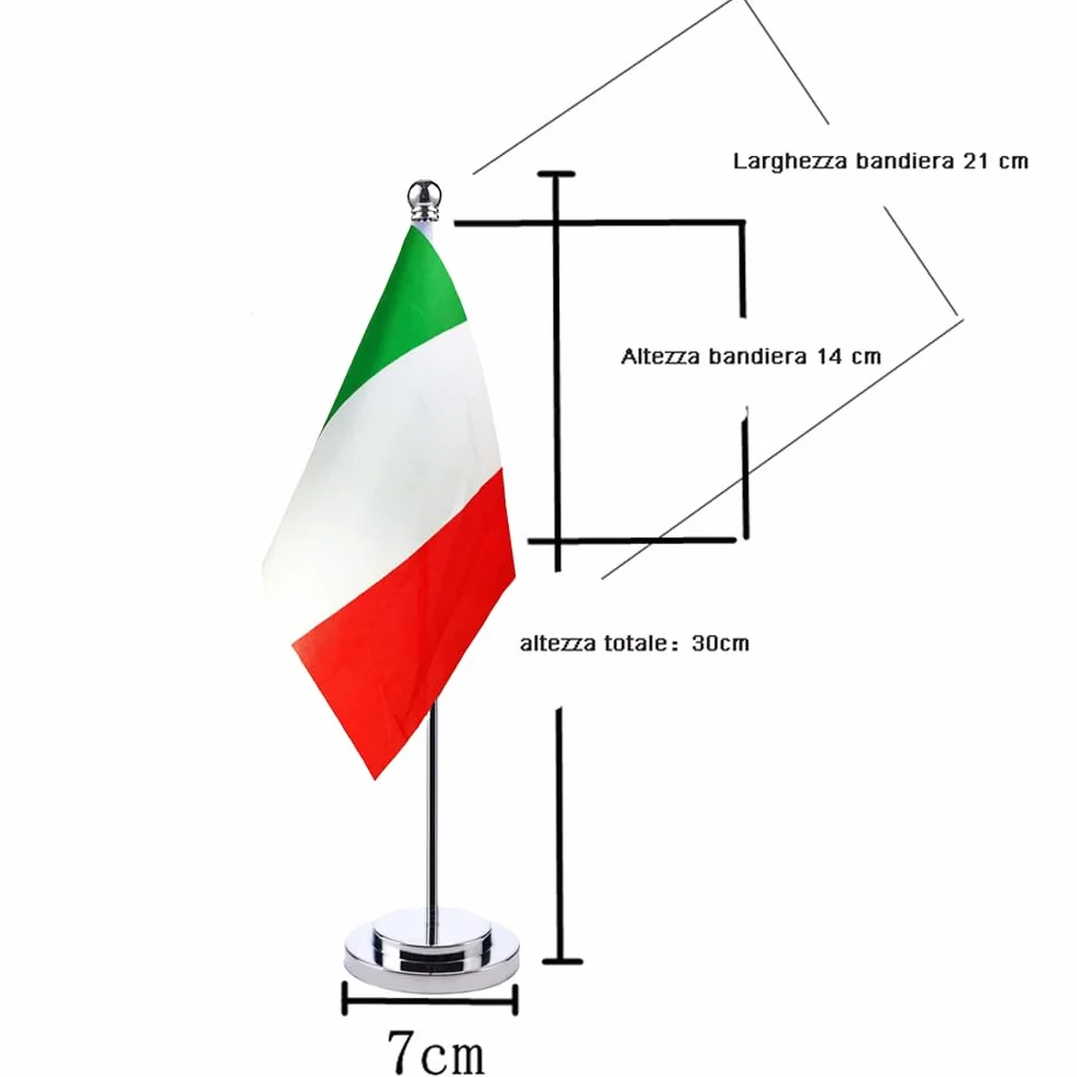 Flaga Włoch Bandiera Italiana 21x14 cm na biurko z polerowaną podstawą
