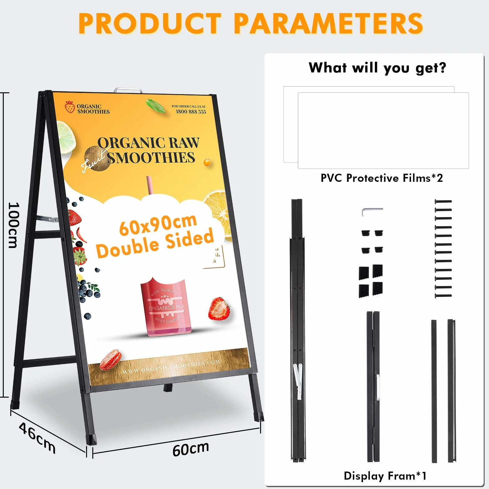 YUCHENGTECH Cavalletto Pubblicitario per Esterno con Maniglia 60X90cm Porta Poster Bifacciale Supporto per Poster da Terra In Metallo Totem Pubblicitario per Bar Ristoranti Mostre Esterni