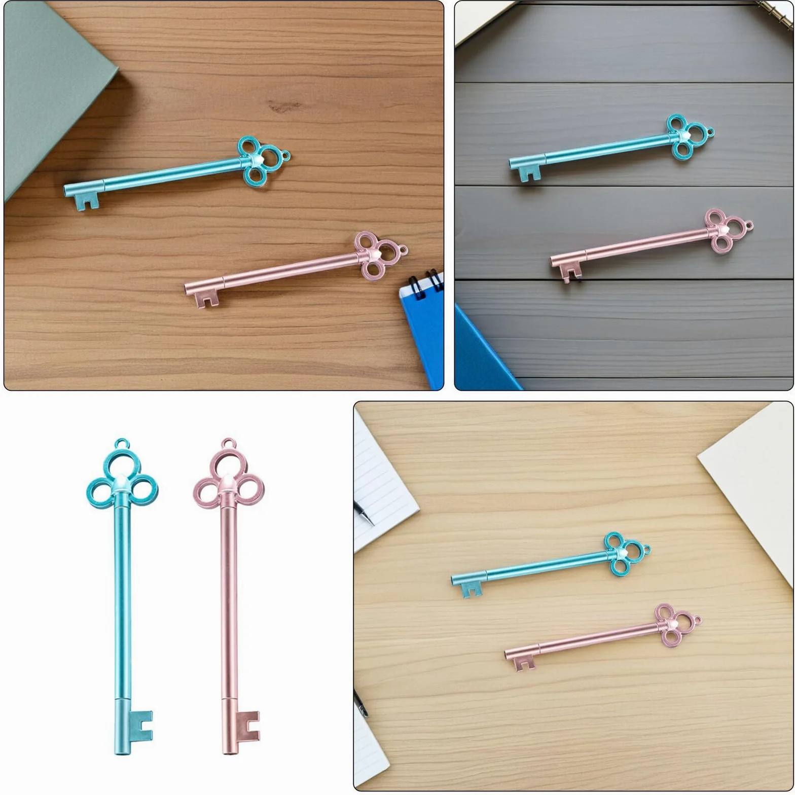 SHERCHPRY 40 Pezzi 40 Penne Gel a Sfera a Forma di Chiave da 0,5 Mm, Set da 40 Pezzi Blu e Rosa, Penne Gel per Scrivere e Progetti Artistici, Accessori da Ufficio e Regalo per Studenti e