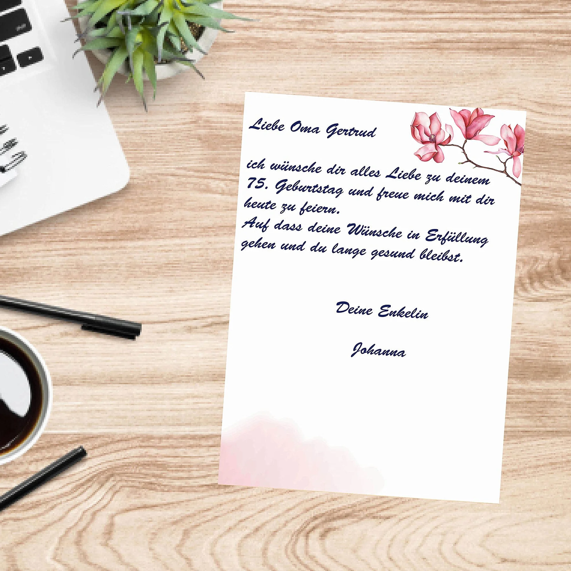 Carta da Lettere Stampata su Entrambi i Lati 120 Grammi 50 Fogli Fiori Rosa in Acquerello