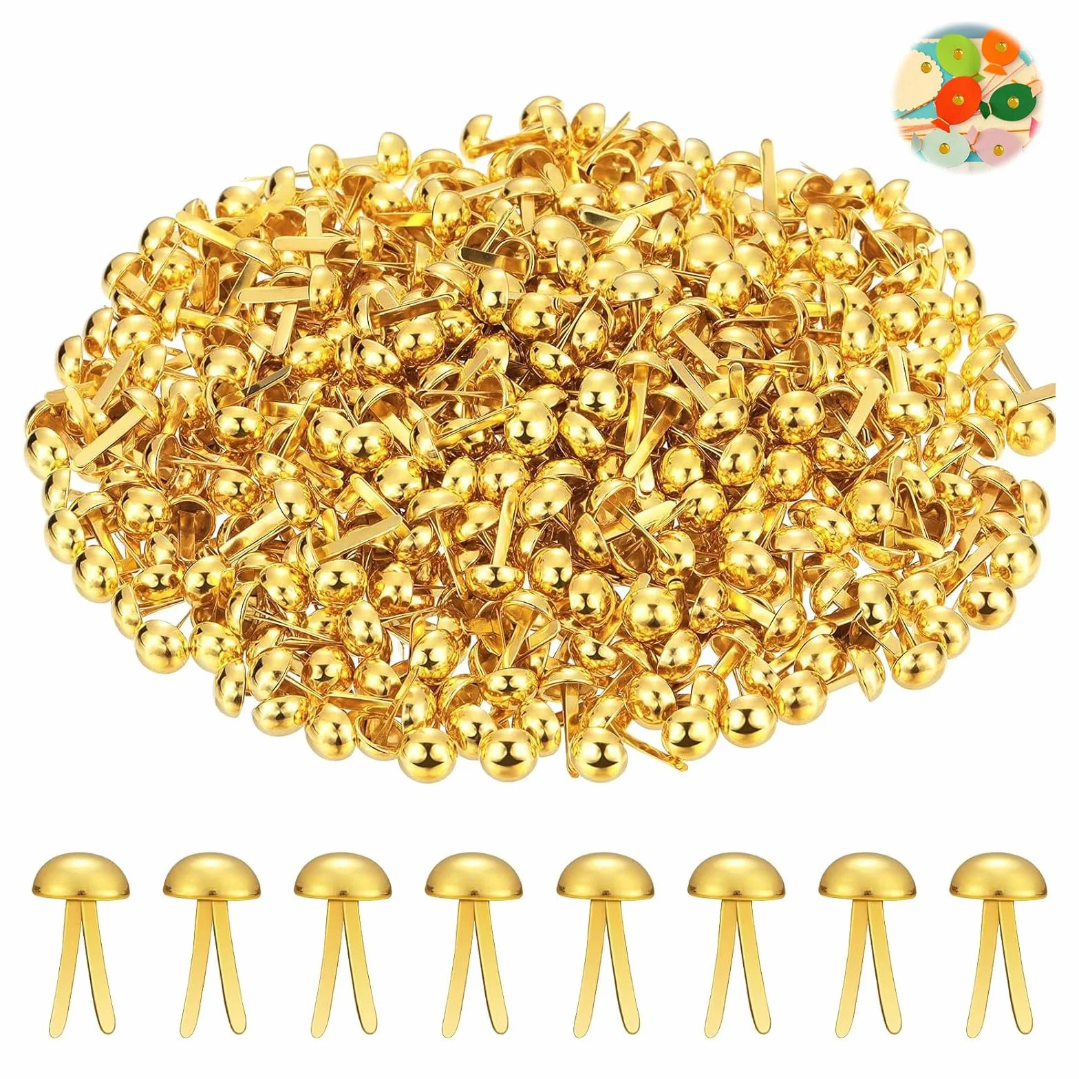 Fermacampioni in Metallo Dorato 300 Pezzi, Clip a Treccia per Carta, Doppio Piede a Testa Rotonda per Scrapbooking