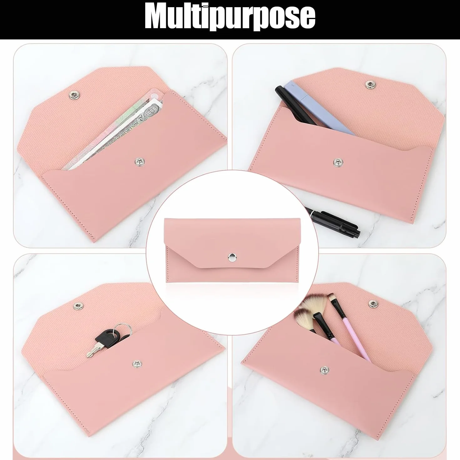 Borsa per Buste per Contanti in Pelle PU, Portafoglio Riutilizzabile, Divisore per Buste, Rosa