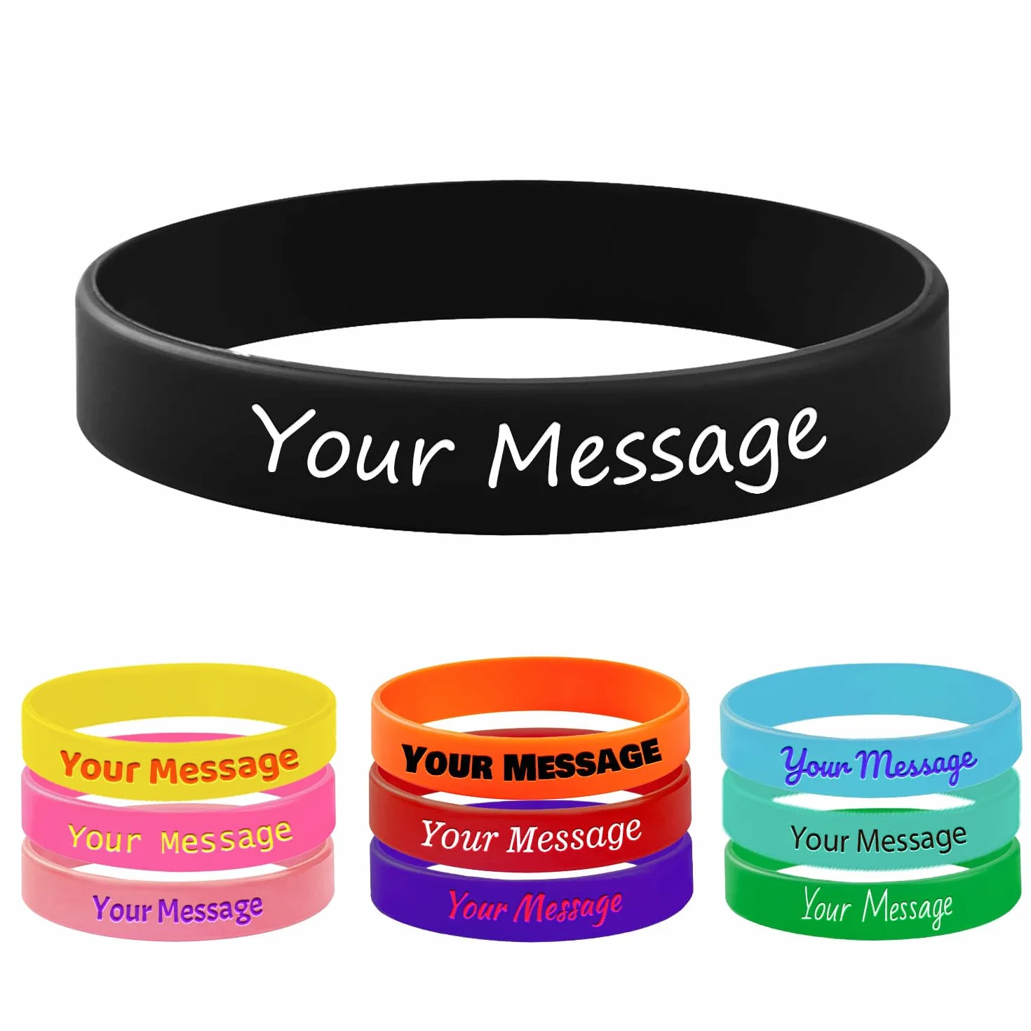 Benmify Braccialetti in silicone personalizzati con testo Braccialetti in gomma personalizzati Bulk personalizzabile per eventi, regali, consapevolezza, feste, supporto, uomini, donne