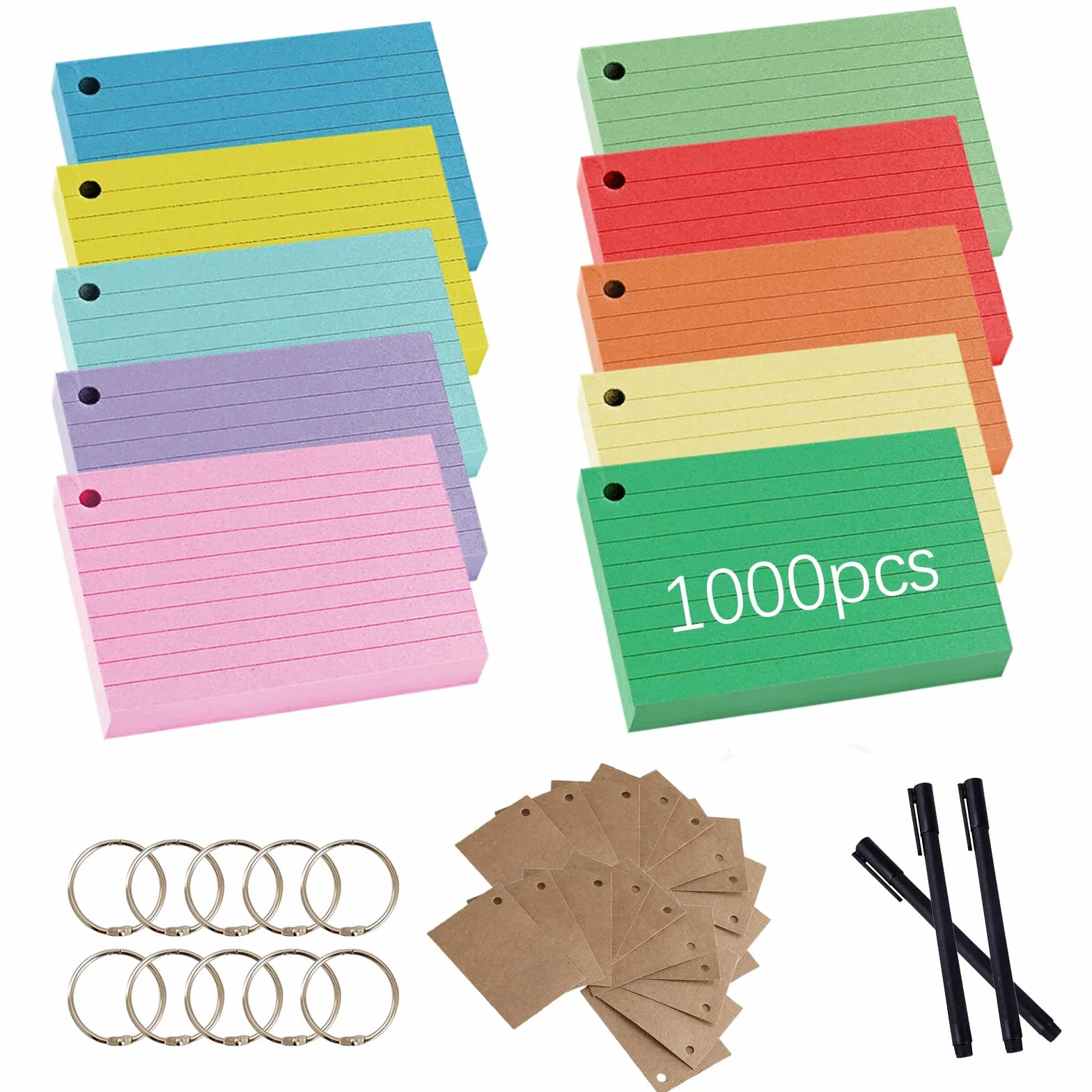 Flashcards A8 Cartoncini Colorati A Righe Con Penna 1000 Pezzi 10 Colori Per Apprendimento