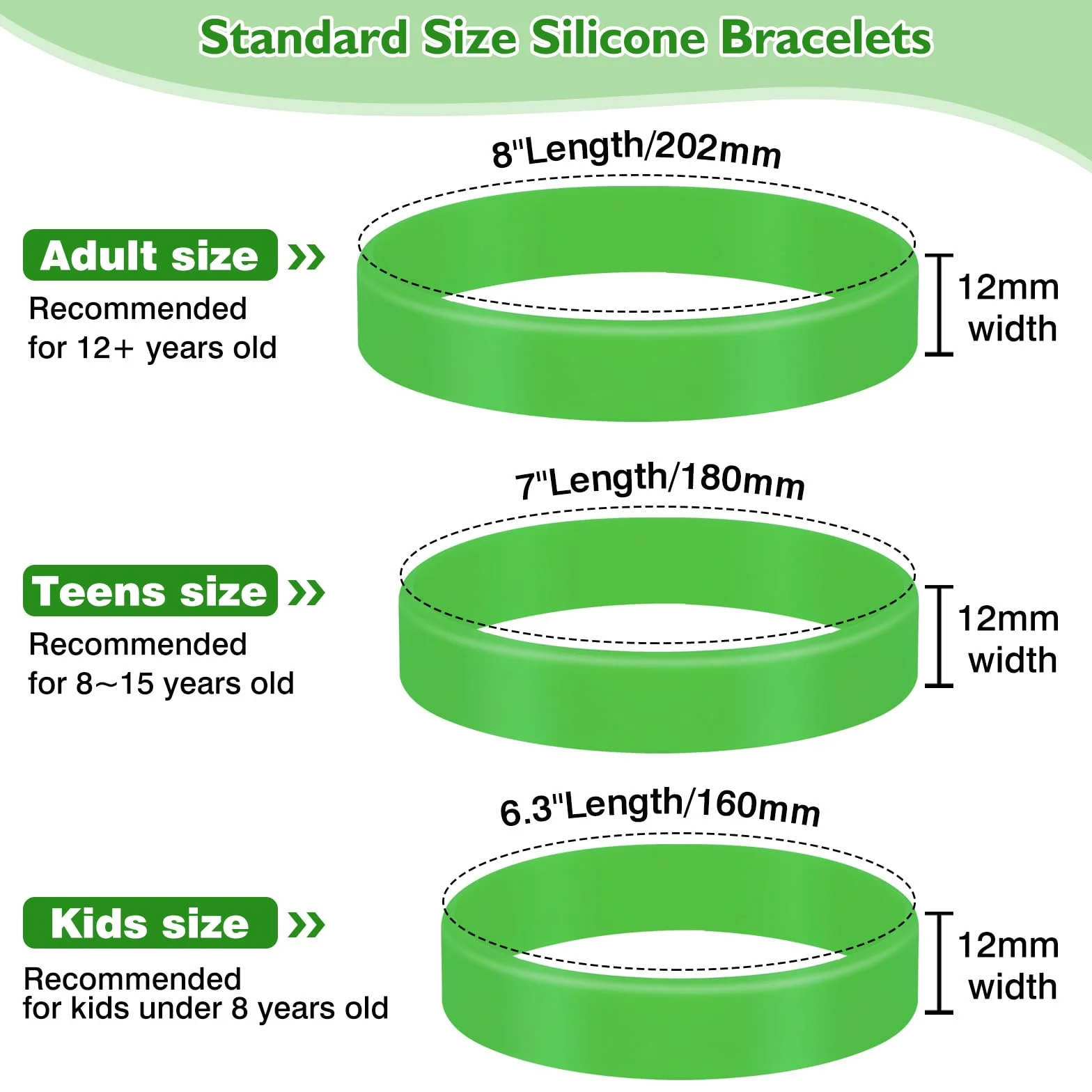 Braccialetti In Gomma Silicone Vuoto Elastici per Uomo Donna Festa Verde 12 Pezzi