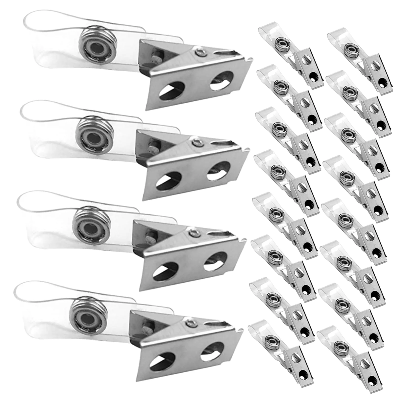 Angoily 250pezzi Porta Tessera Badge Doppio Foro con Laccetti in Pvc Trasparente Clip per Badge Identificativi Compatibili con Vari Cordini Resistente Agli Strappi e Strutturato in Metallo