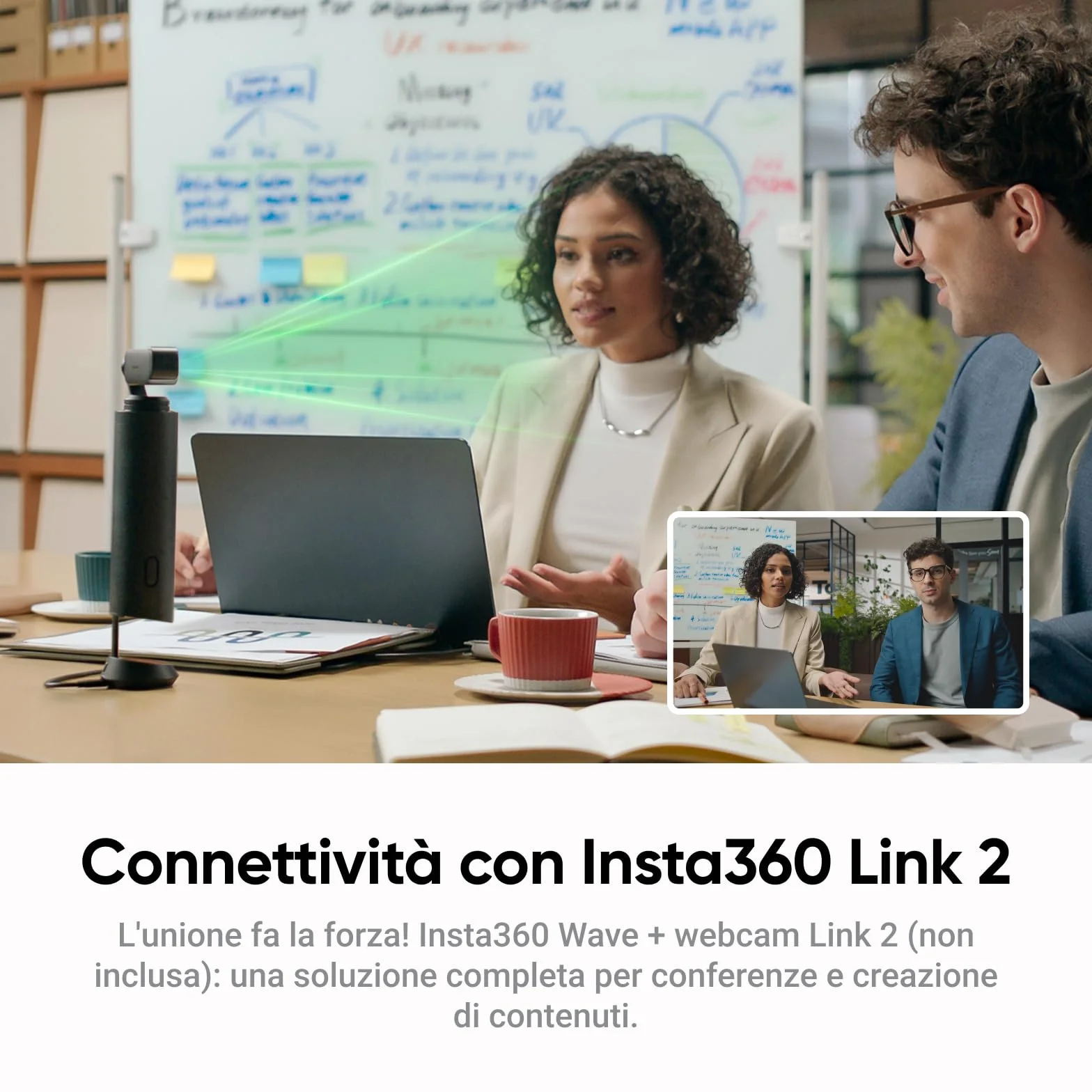 Insta360 Wave Nero grafite: Vivavoce IA, Bluetooth, Registratore vocale, 8 microfoni con Cancellazione del Rumore e Beamforming, Certificazione Zoom, Trascrizione e Riepiloghi IA in 99 Lingue, 32 GB