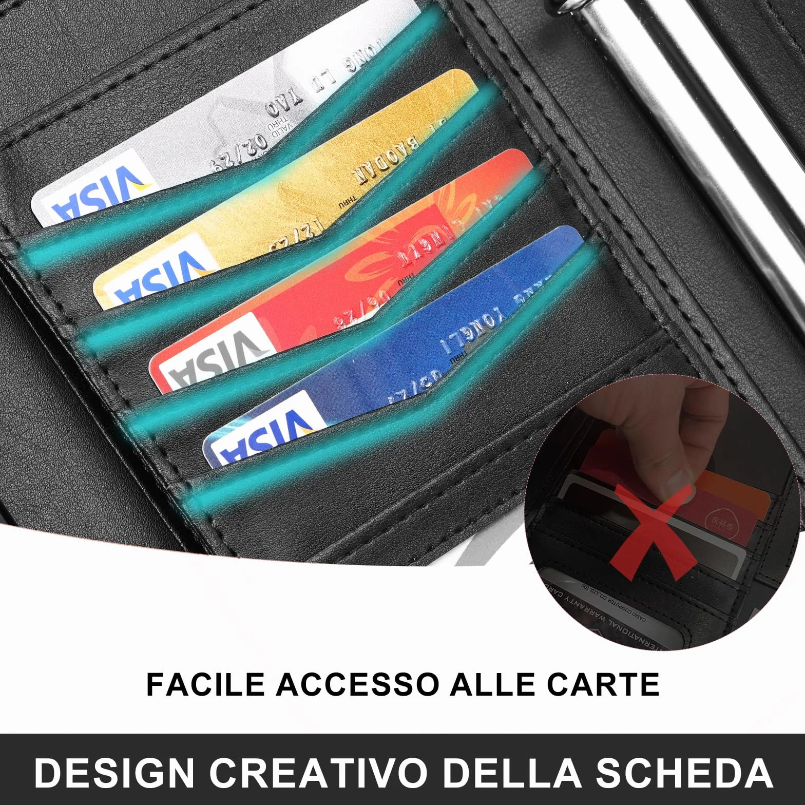 Leathario Cartella Portadocumenti A4 Pelle Vegana con Maniglia Quaderno Raccoglitore ad Anelli per Colloqui Viaggi Riunioni