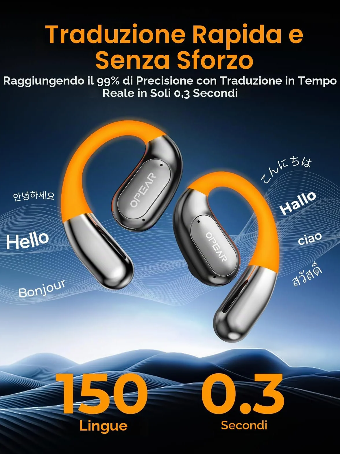 2026 AI Cuffie Traduzione Simultanea, Auricolari Traduttore Simultaneo Bluetooth 5.4, 4 in1 Traduttore Simultaneo Vocale 60 ore con ENC, 150 Lingue Auricolari Traduttori Istantanei Vocali Gratuite