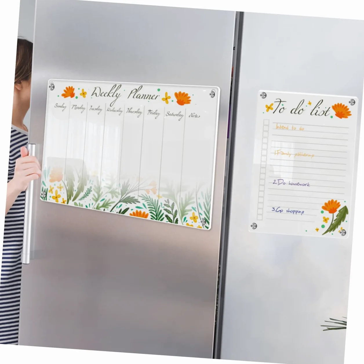 Housoutil Planner Magnetico Frigorifero in Acrilico Trasparente Riutilizzabile e Portatile Calendario Settimanale e Spazio per Messaggi per Pianificazione Quotidiana e Condivisione