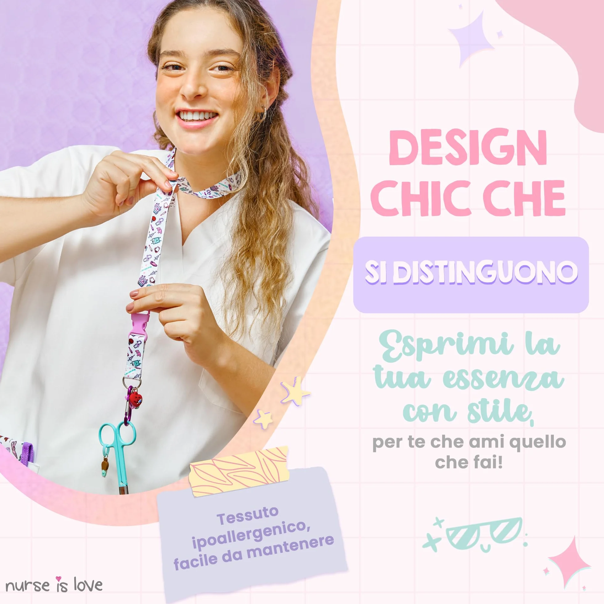 Porta Badge da Collo per Infermiera - Portachiavi Collo Cordino per Forbici Infermiere, Clip e Moschettone, Accessori Regali Infermieri