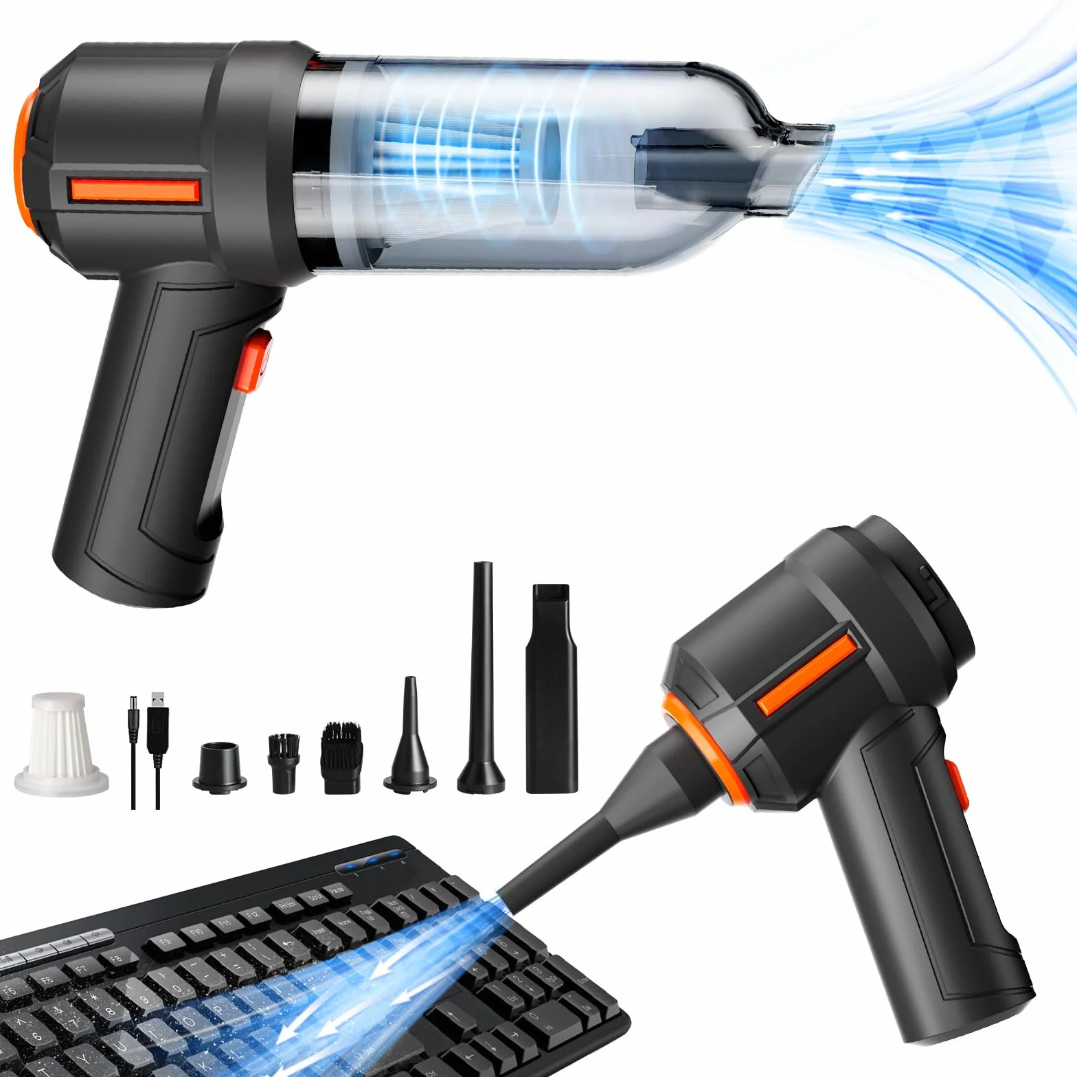 WHATOOK Compressa Aria Soffiatore & Aspirapolvere: Pulitore Elettrico Portatile, Super Potente 100.000 RPM, Ideale Per Computer, Auto, Casa e Pulizie All' Aperto(Mini Duster e Vacuum)