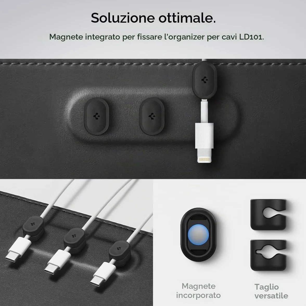 Spigen Tappetino Scrivania in Pelle PU Vegana Velo con Magnete Integrato per Organizzazione Cavi, Sottomano Antiscivolo in Gomma, Tappeto Impermeabile - Nero