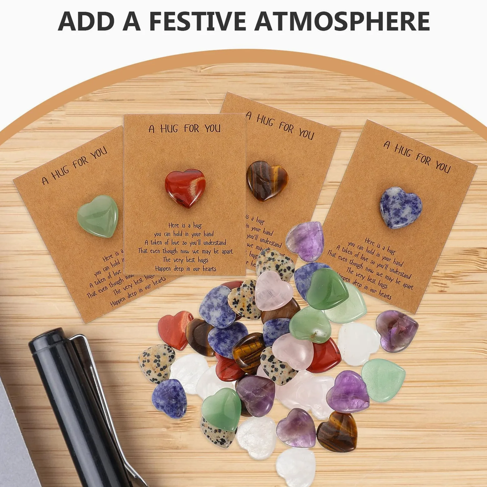 Biglietti D’auguri con Pietra Naturale a Forma di Cuore 2 Cm, Set da 40 Pezzi per Festa degli Innamorati e Compleanni, Carte Fai da Te per Scambio Auguri e Regali Creativi